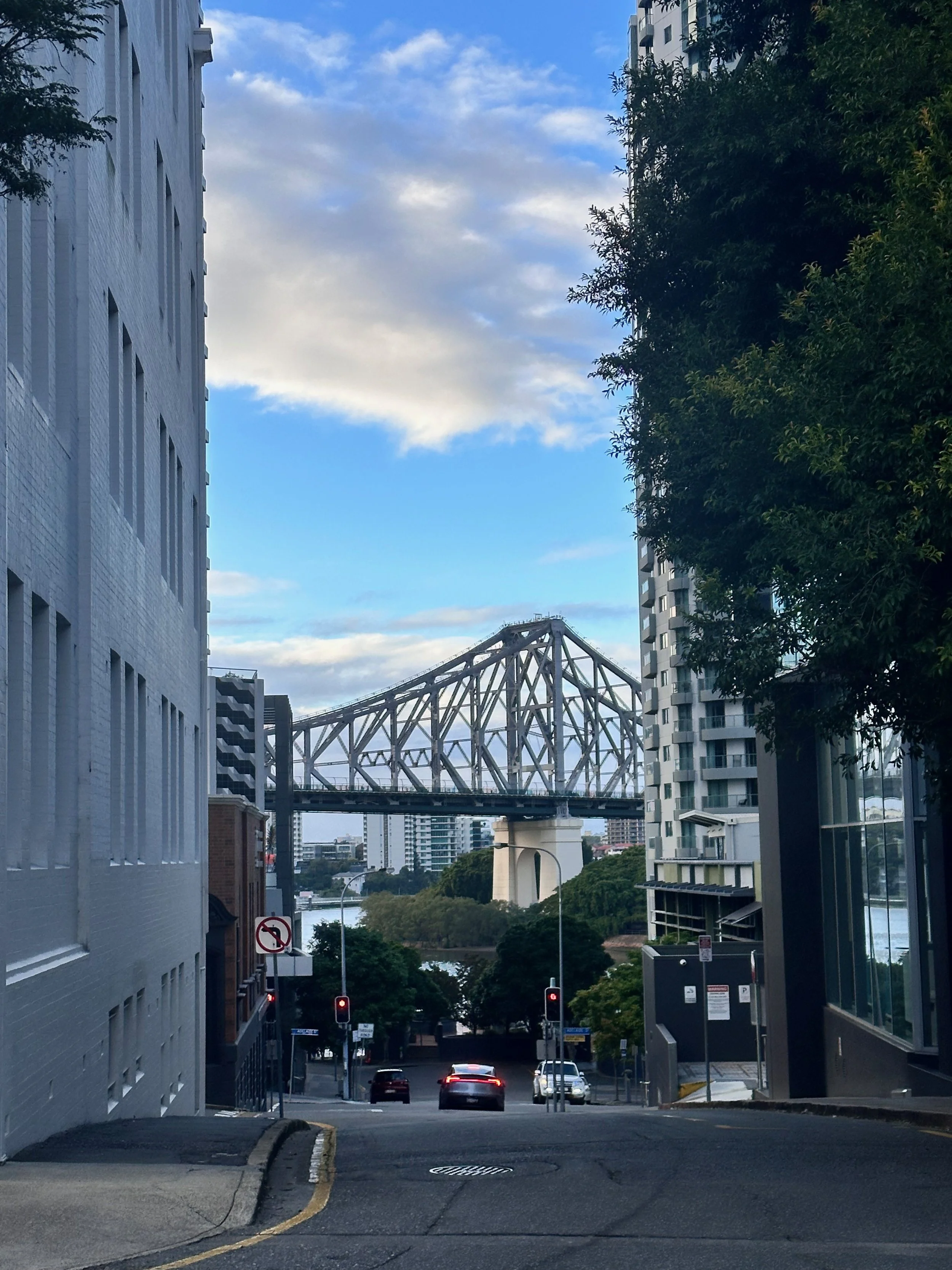  At first glance, I stumbled — I thought I was transported back to Brooklyn, specifically in DUMBO where this (very similar) iconic image is taken with the Brooklyn Bridge in the background.  