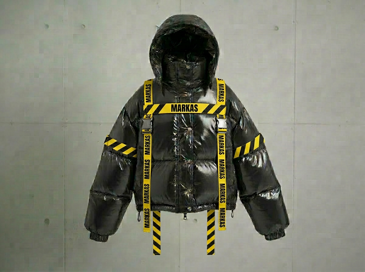 Firefly_GeminiFlash_MAKE STRAPS WITH CAUTON TAPE DESIGN PLACE BLACK MARKAS LOGO IN ANTON FONT AND ON EVER 711435.png
