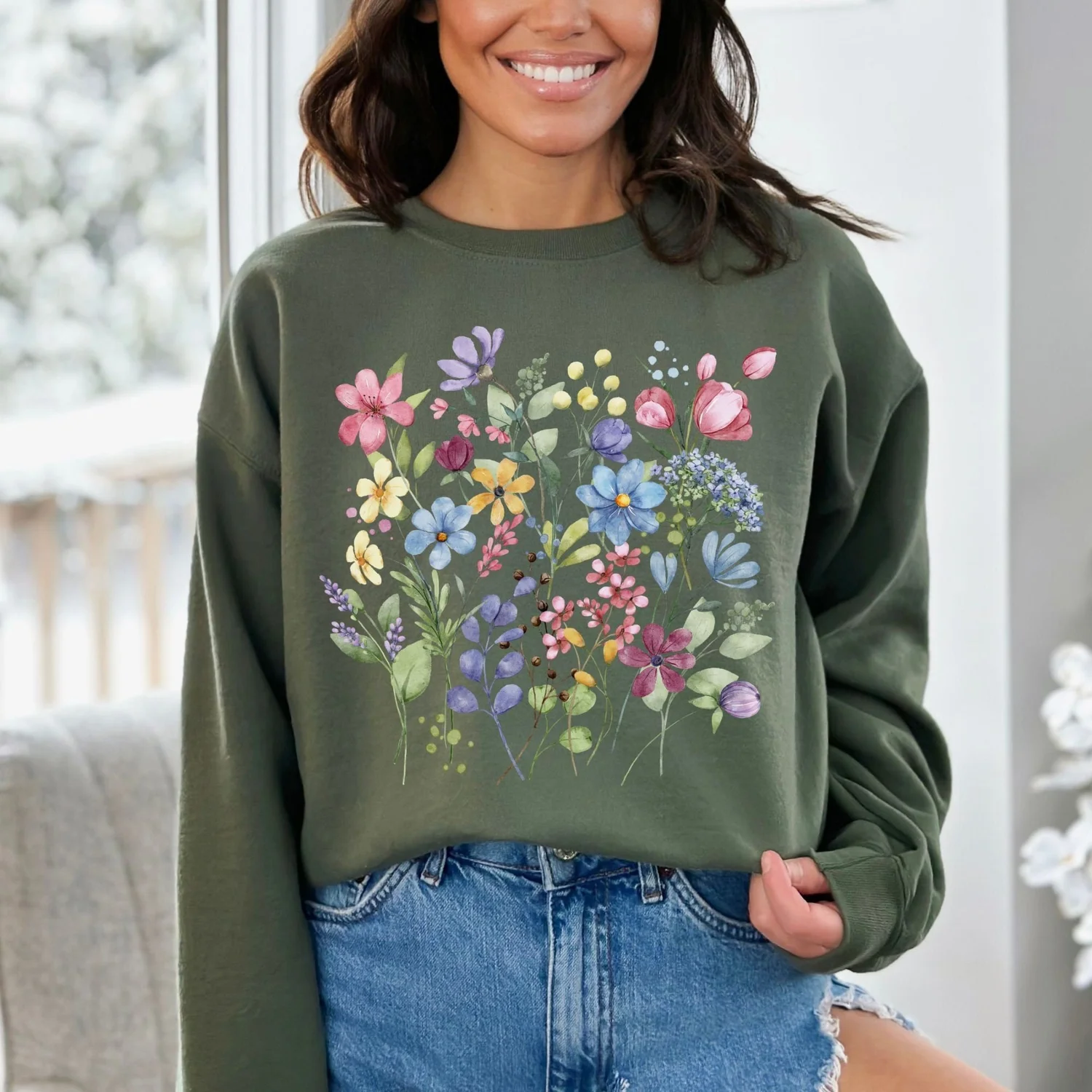 Embroidered Floral Embroidered Sweatshirt Custom Embroidered