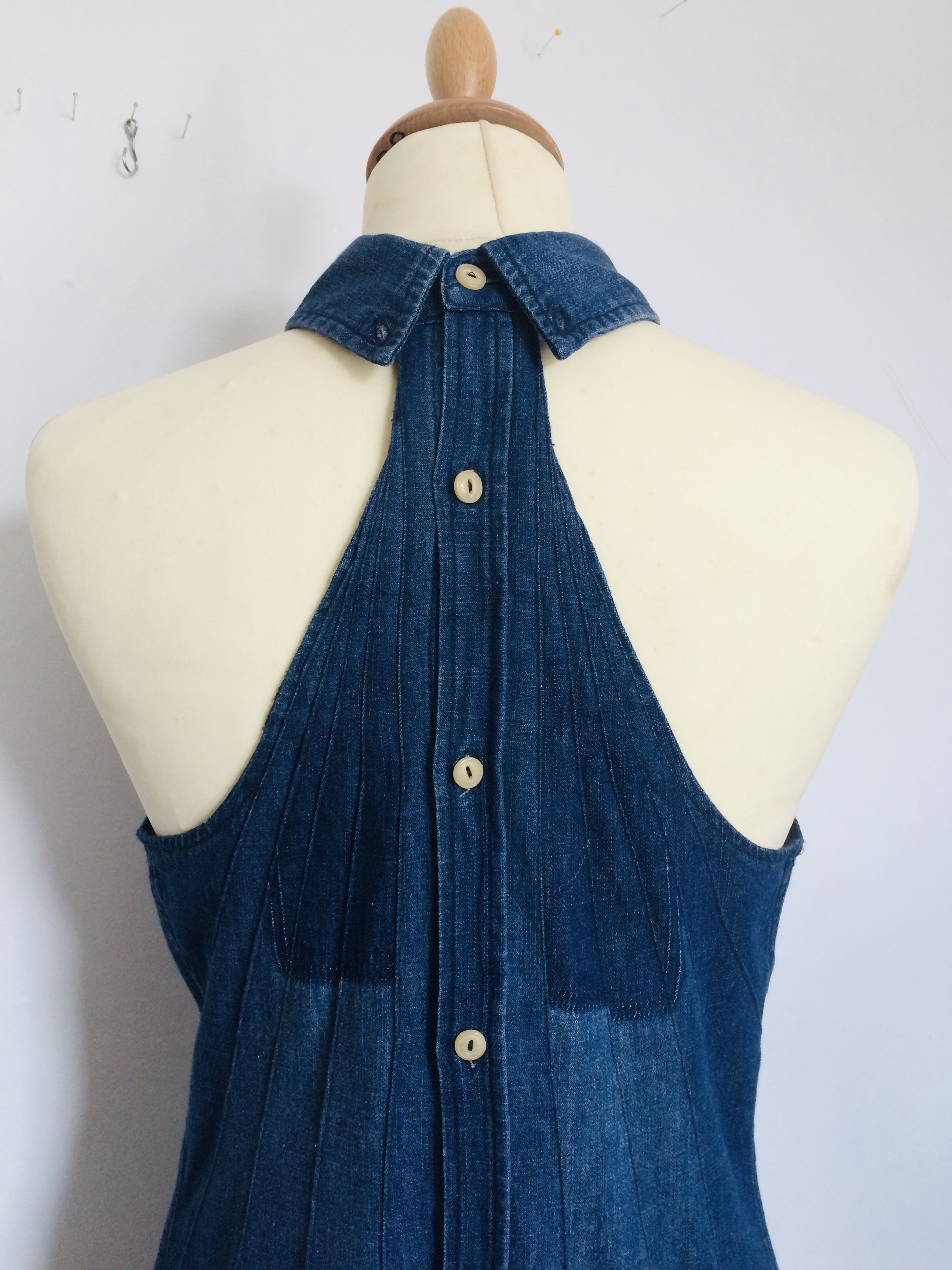 Unique-upcycled-denim-shirt-top-button-detail