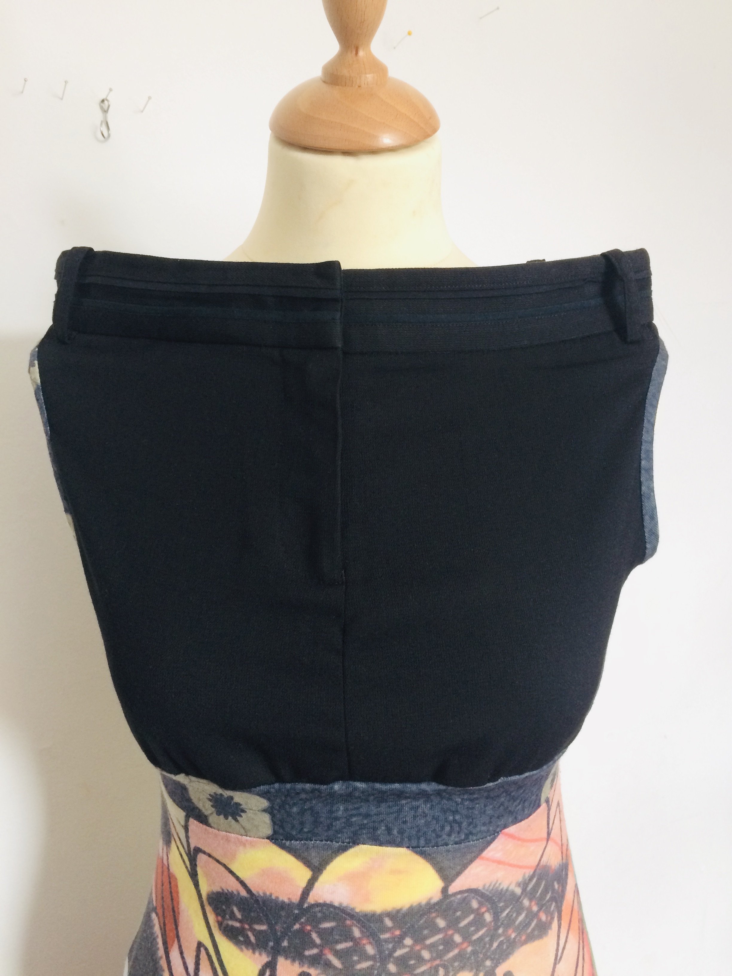 Upcycled-dress-with-trouser-neckline-closed