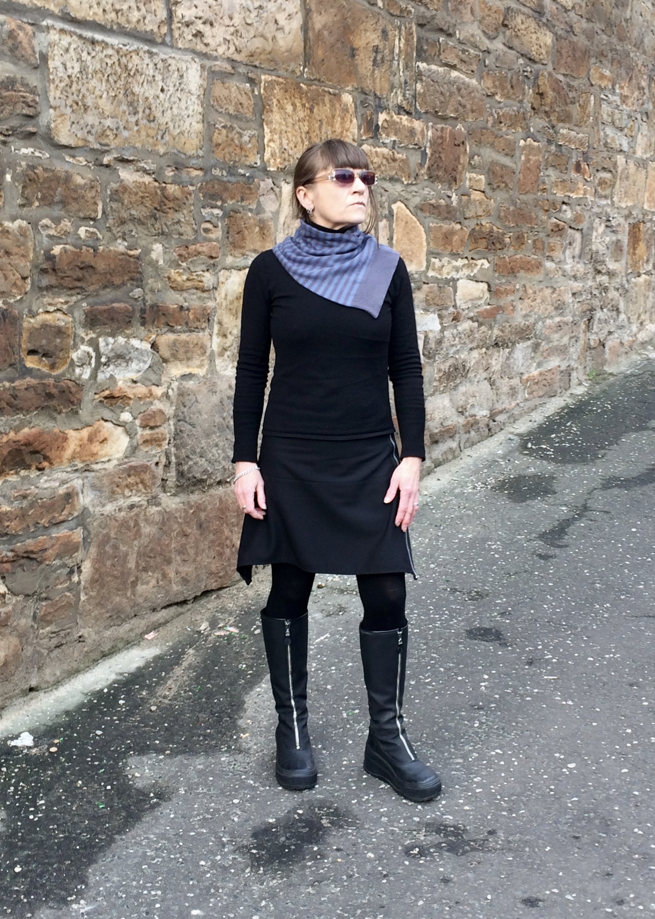 Upcycled Snug, blue grey stripe