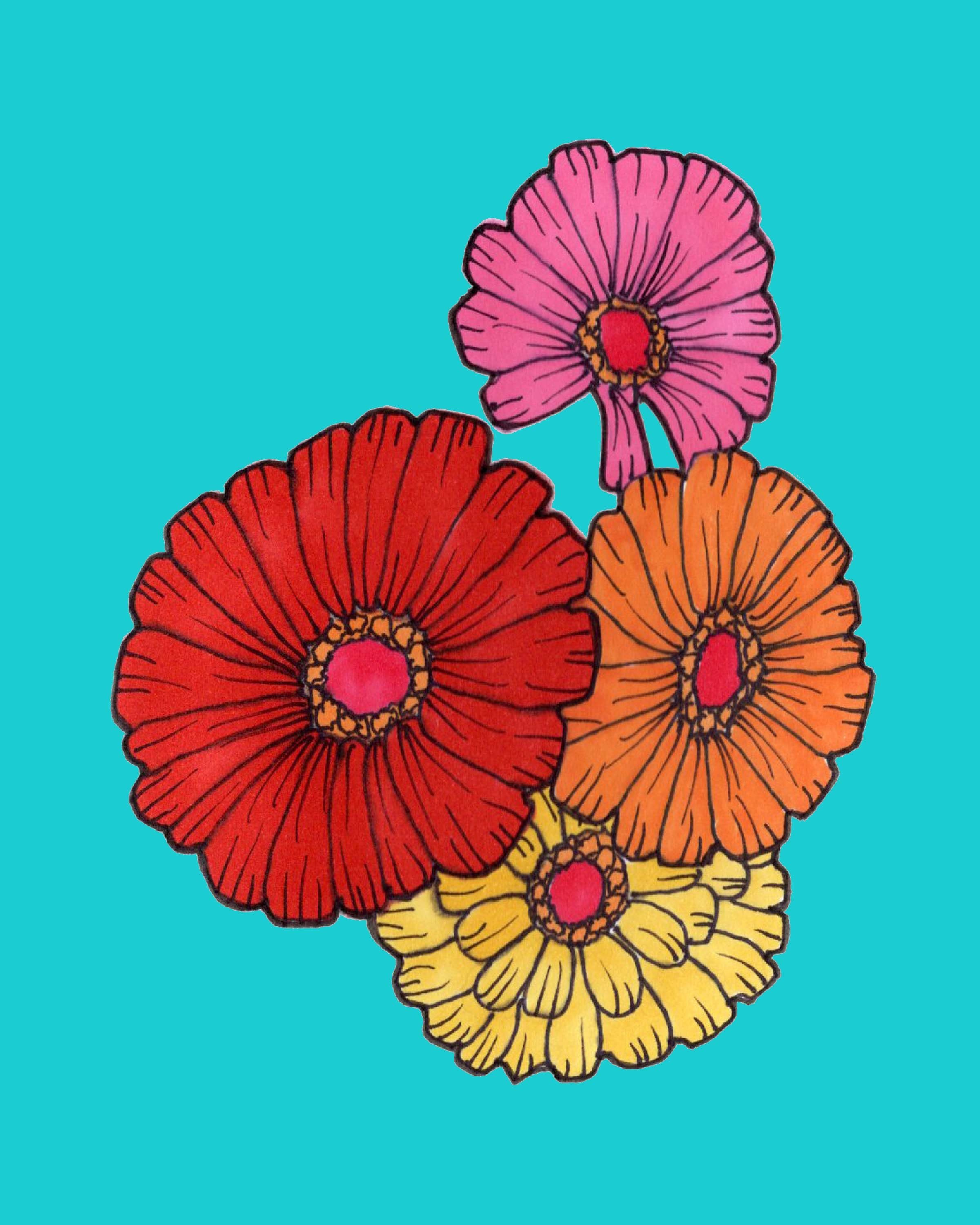 Colorful Zinnias Print