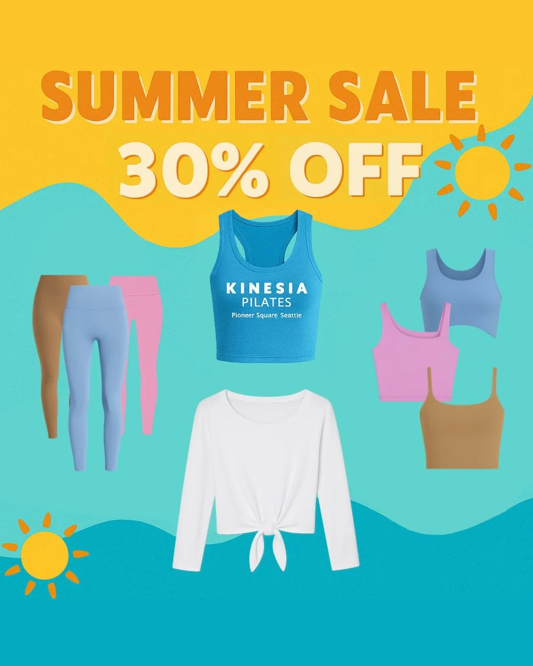 SALE EXTENDED! 🛍
Stay cool this August with 30% off activewear and Kinesia spirit tanks August 25-30💪

Leggings, tops, and tanks designed to move with you&ndash; whether you're in class, on a walk, or just soaking up the summer sunshine.

Come snag