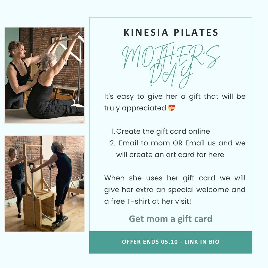 💗Mother's Day is all about celebrating the extraordinary women who inspire us daily. 👏🌸

You can feel confident that a gift card at Kinesia Pilates will be truly appreciated because we give her our attention and listen to what she says she needs. 