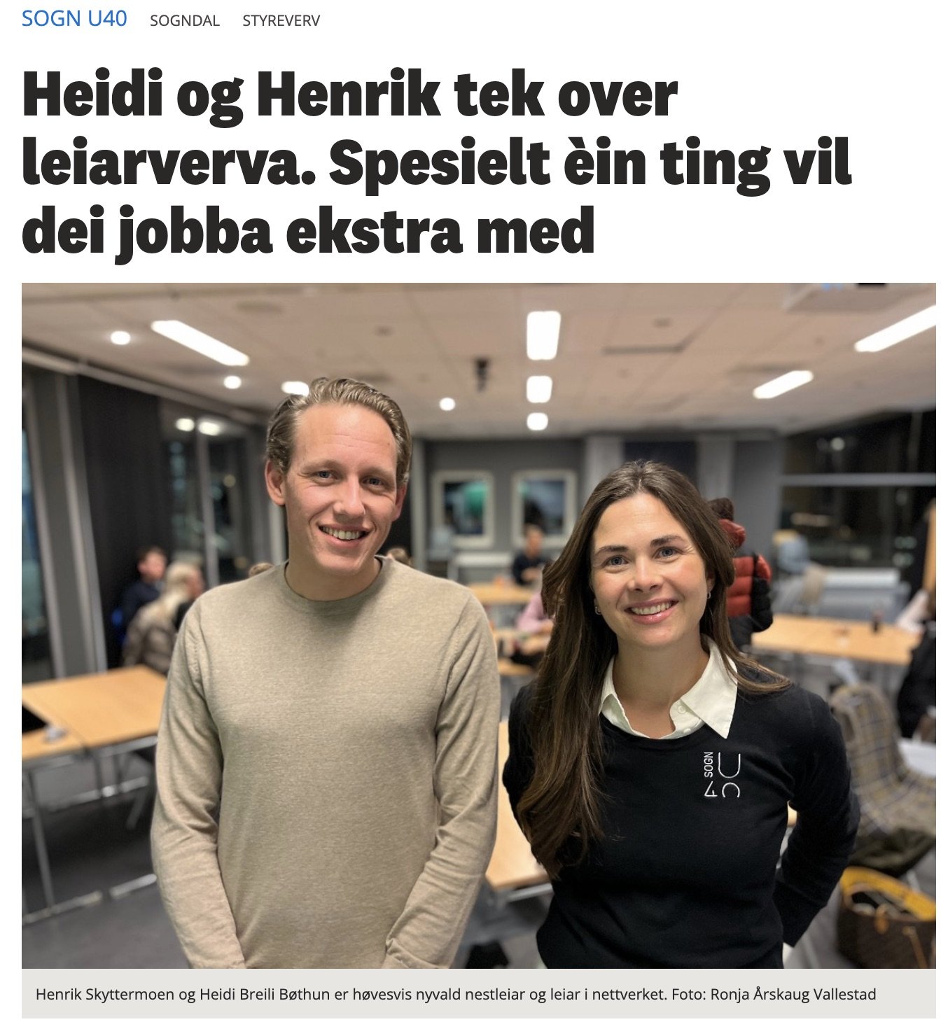 Sogn Avis: “Heidi og Henrik tek over leiarverva. Spesielt èin ting vil dei jobba ekstra med”