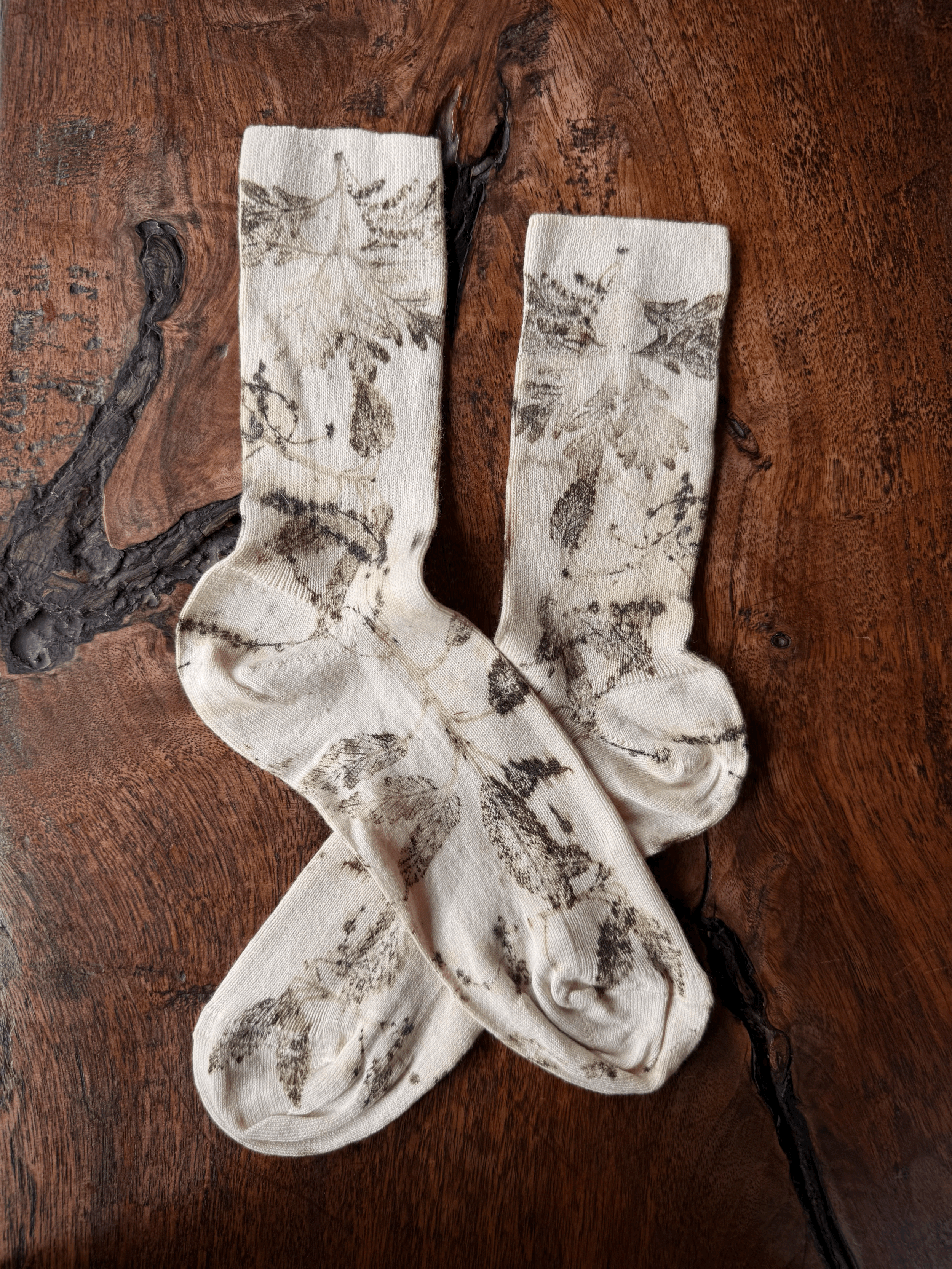 Botanically Printed Socks - Early Spring Oak leaves