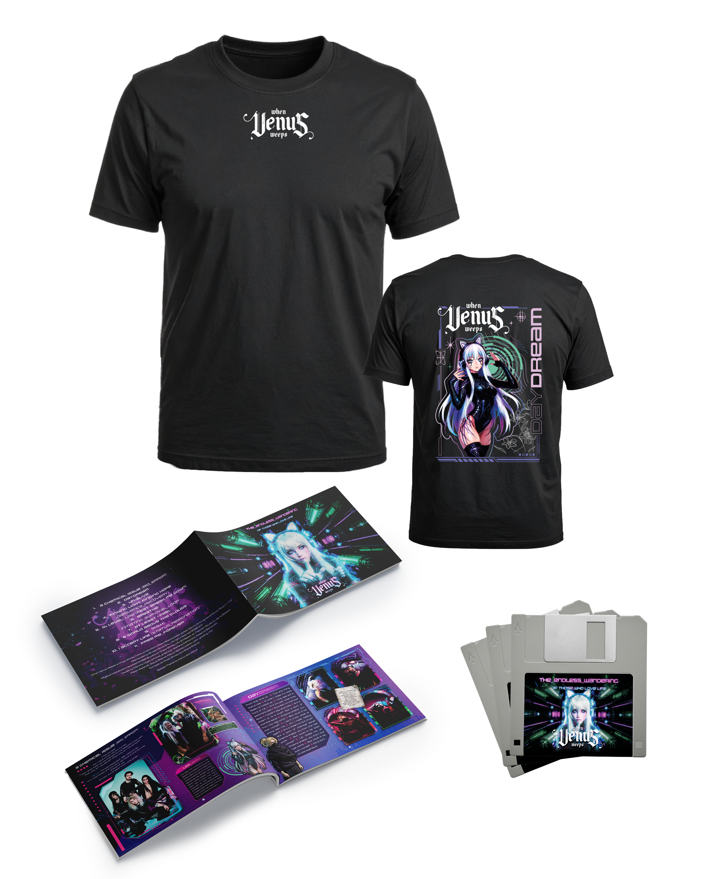 When Venus Weeps -  "The_Endless_Wandering of Those Who Love Life" Booklet + GREY Floppy + "DAYDREAM"  Back Artwork - T-Shirt BUNDLE