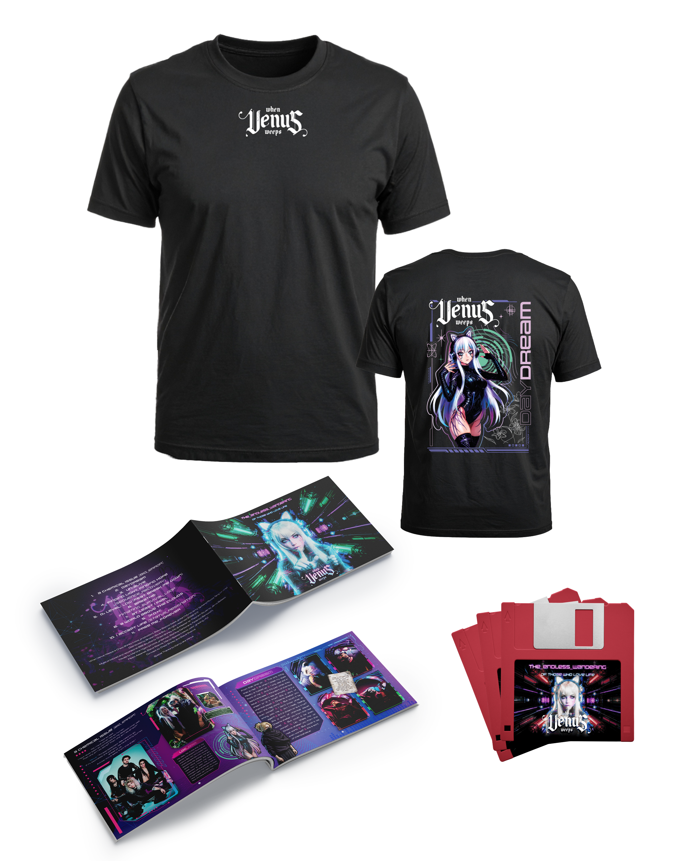 When Venus Weeps -  "The_Endless_Wandering of Those Who Love Life" Booklet + RED Floppy + "DAYDREAM"  Back Artwork - T-Shirt BUNDLE