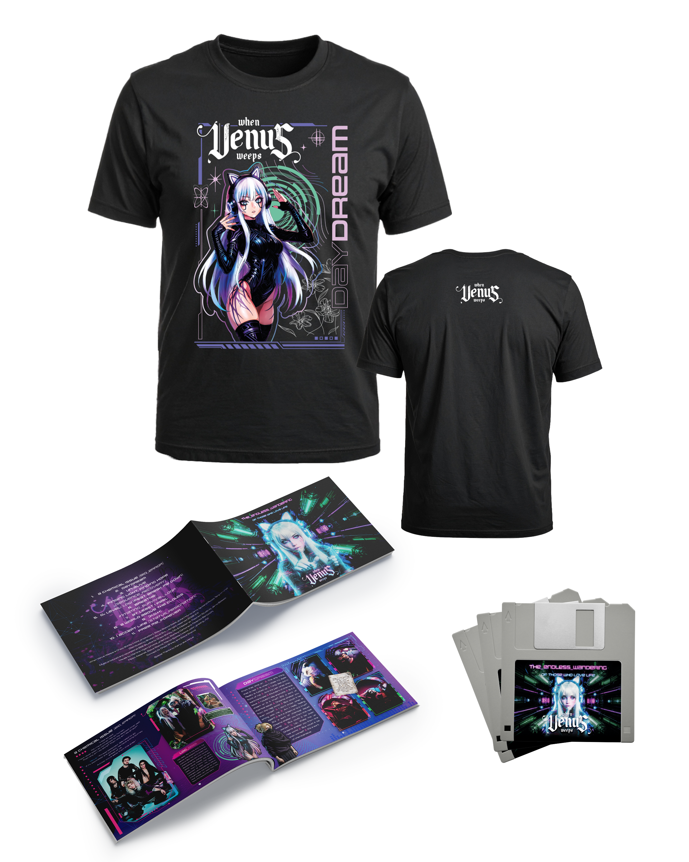 When Venus Weeps -  "The_Endless_Wandering of Those Who Love Life" Booklet + GRAY Floppy + "DAYDREAM"  Front Artwork - T-Shirt BUNDLE