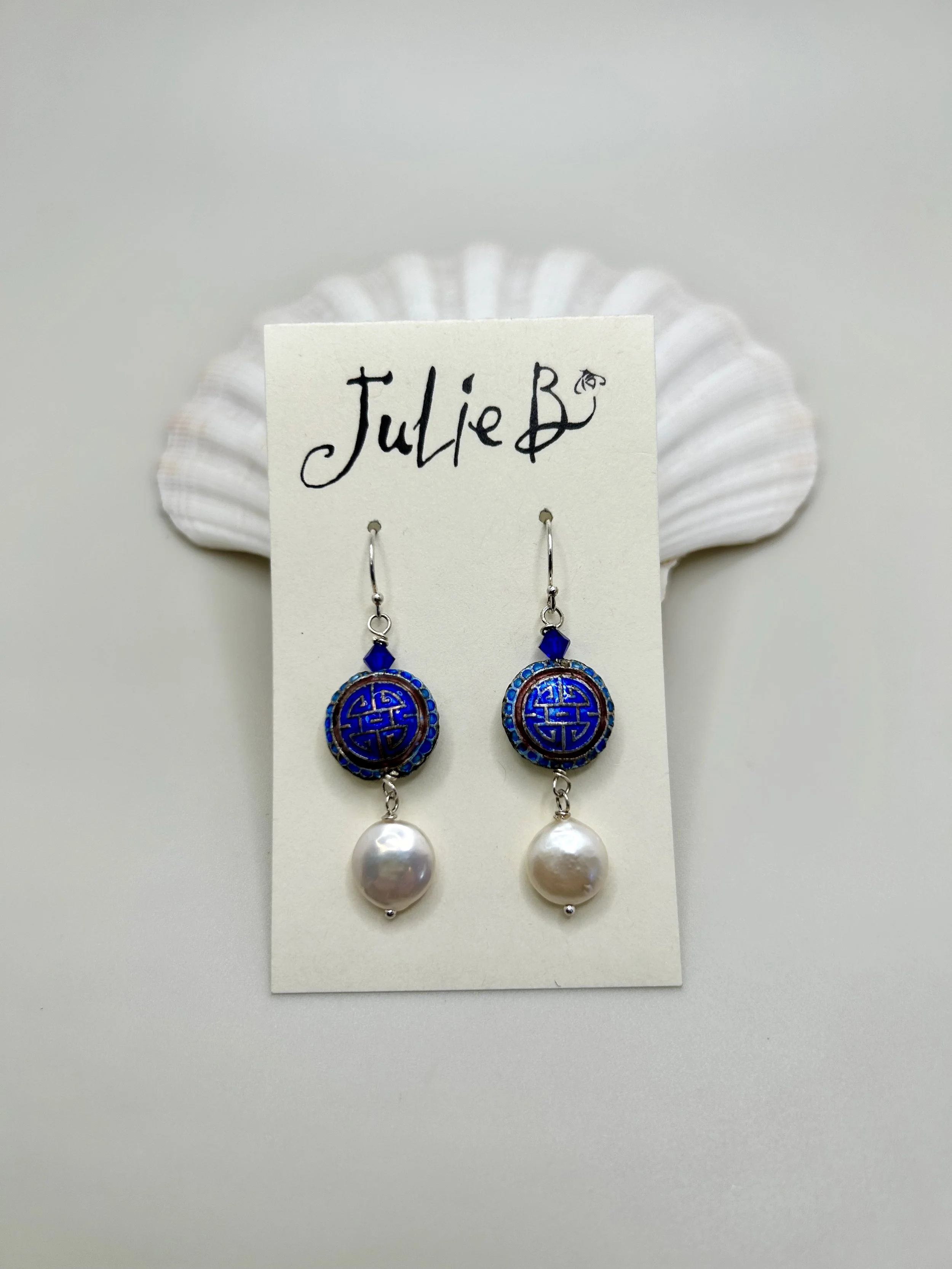 Cloisonne and Pearl Earrings