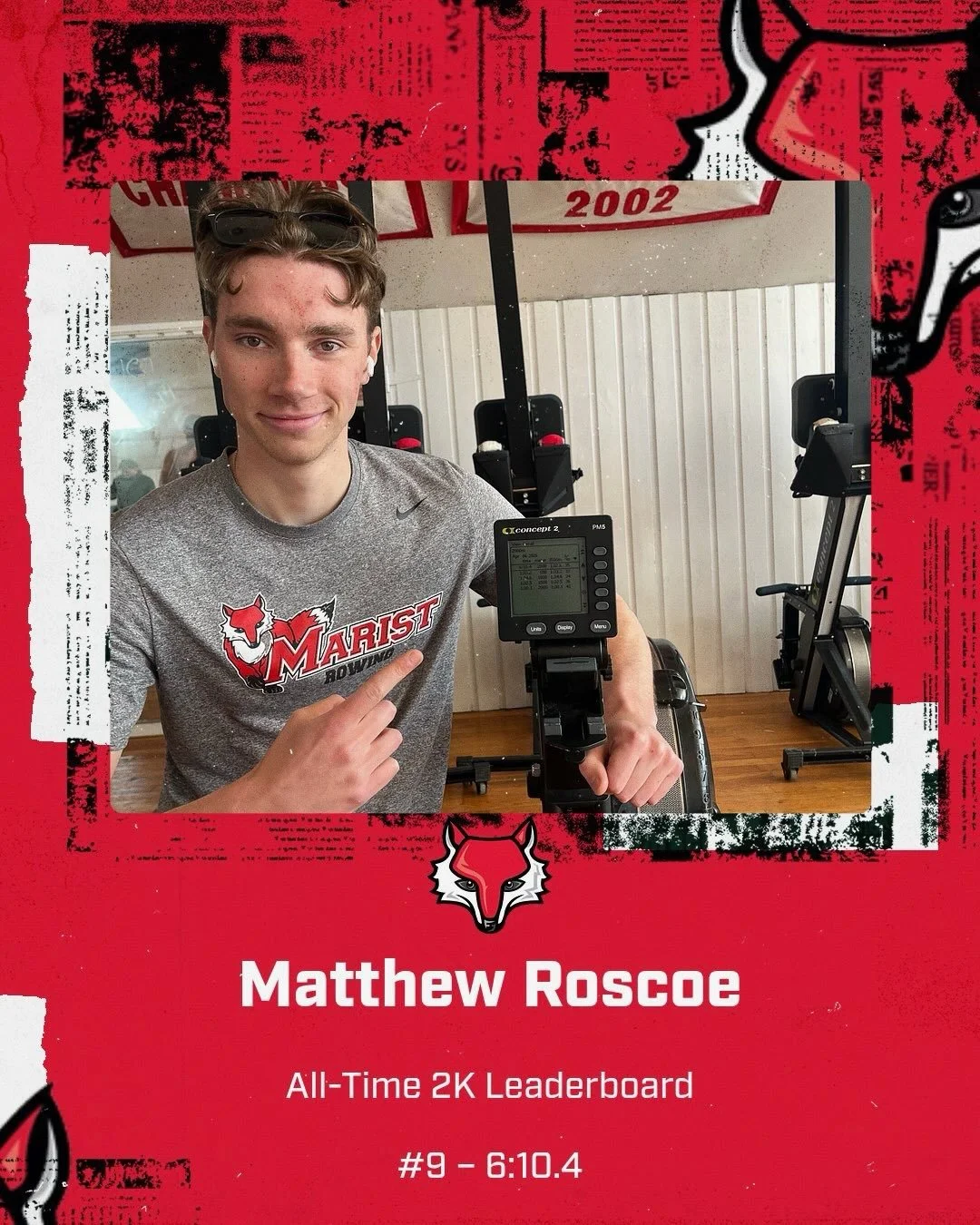 BANG! Matthew Roscoe '27 broke onto the all-time Men's 2k leaderboard. 

@costco_roscoe 

#2k #concept2 #marist #goredfoxes