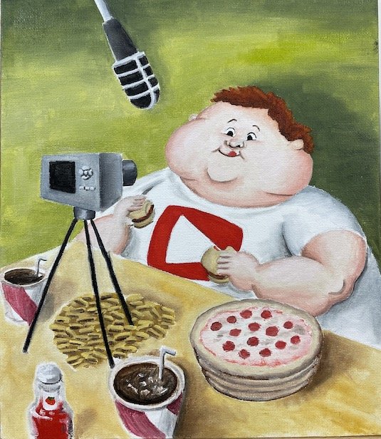 "Mukbang Misha." The original is available. No prints will be made.