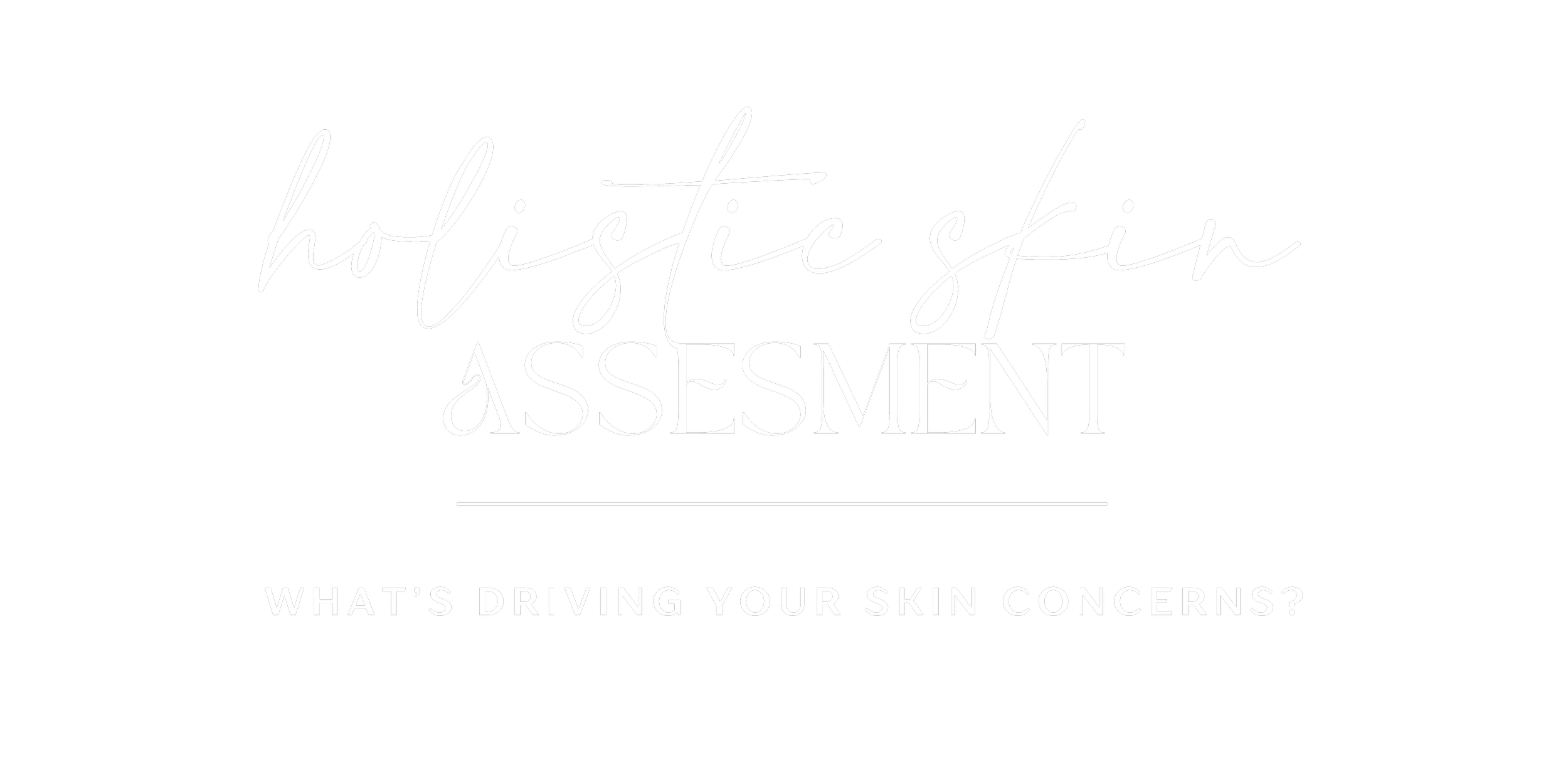 Black background with white cursive text that says 'holistic skin assessment' and smaller text underneath that reads 'what's driving your skin concerns?'