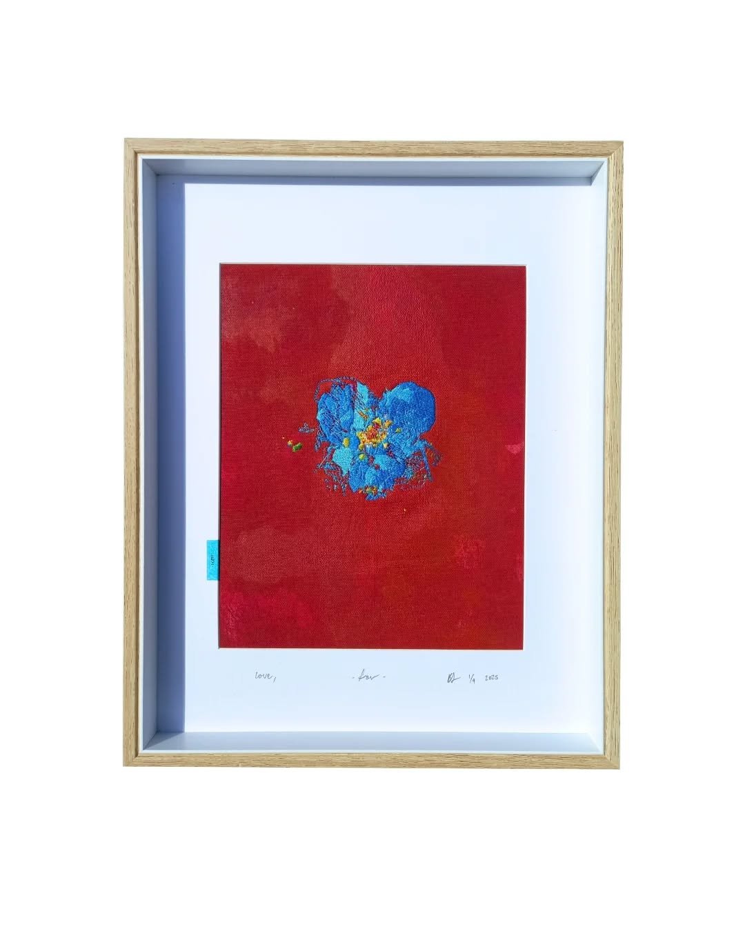- for - love, series 2025.
Ink, paint and embroidery on cotton.
295 x 372 mm (A4)
440 x 620 mm (A3)

Slide 1 - &quot;1/4&quot; - sold. 
Slide 2 - &quot;2/4&quot; - sold.
Slide 3 - &quot;3/4&quot; - sold.
Slide 4 - &quot;4/4&quot; 

All works were dis