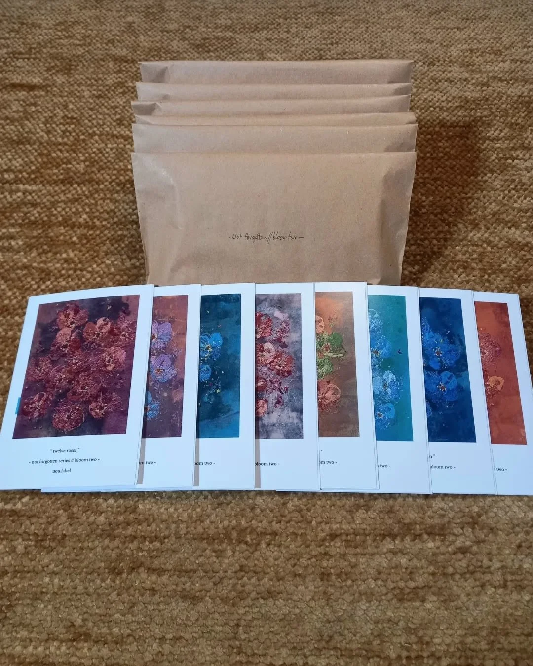 Slide 1 - I've made some packs of greeting cards featuring the works from bloom two.
$30 cash. Only available at the white moth exhibition opening night this Friday. come find me I'll be in a Ferrari hat 🏎️ 

Slide 2 - sneak peak at bloom two. 8 x c