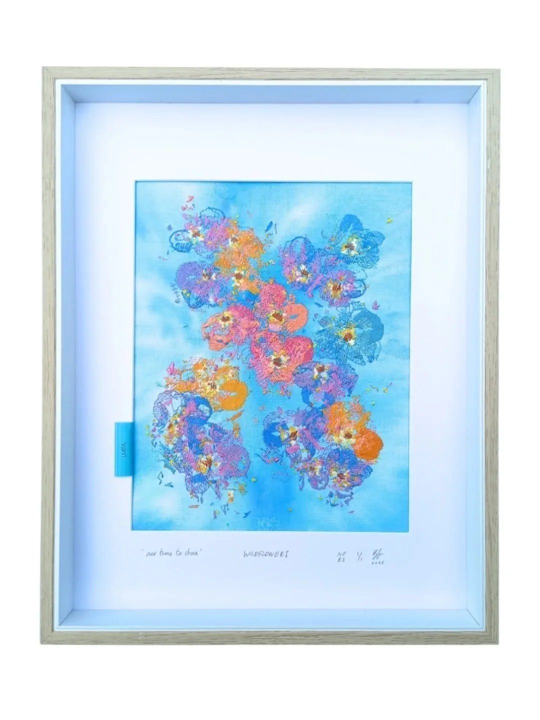 WILDFLOWERS - not forgotten series // bloom three - 2025.
Ink and embroidery on cotton.
All works are 1/1 editions. 
&deg; = 370 x 300 mm
* = 450 x 330 mm
+ = 620 x 440 mm

Slide 1 - "our time to shine" - &deg; - sold. 
Slide 2 - "So l