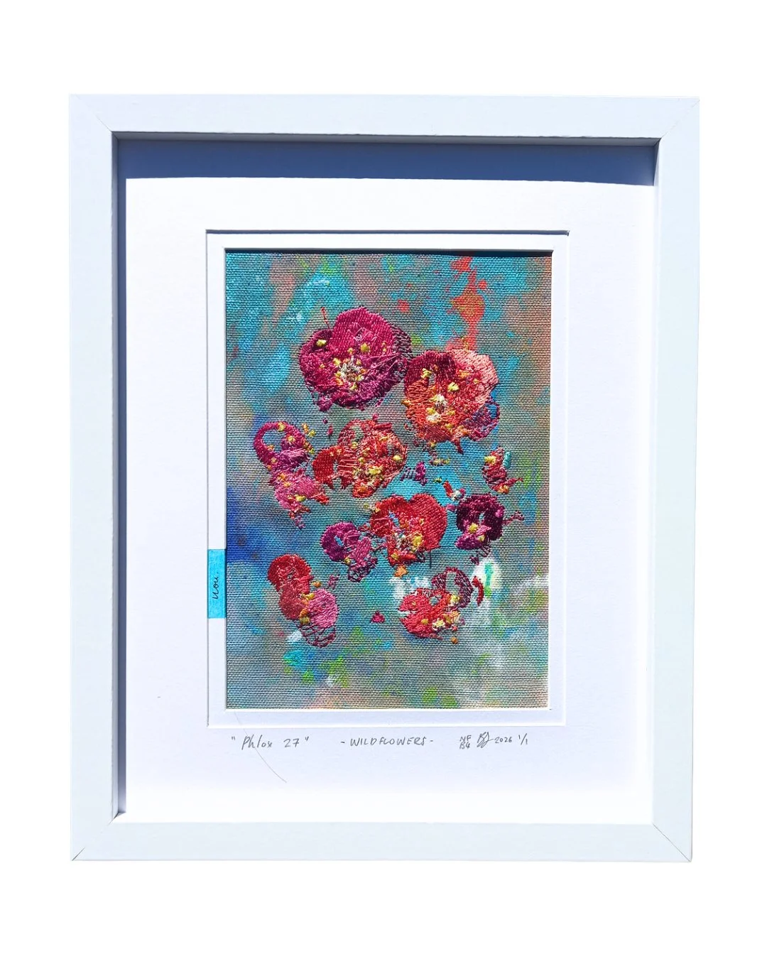" Phlox 27 " - WILDFLOWERS - NFB4
Acrylic paint, spray paint, ink & embroidery on cotton.
225 mm x 275 mm.
Sold.
