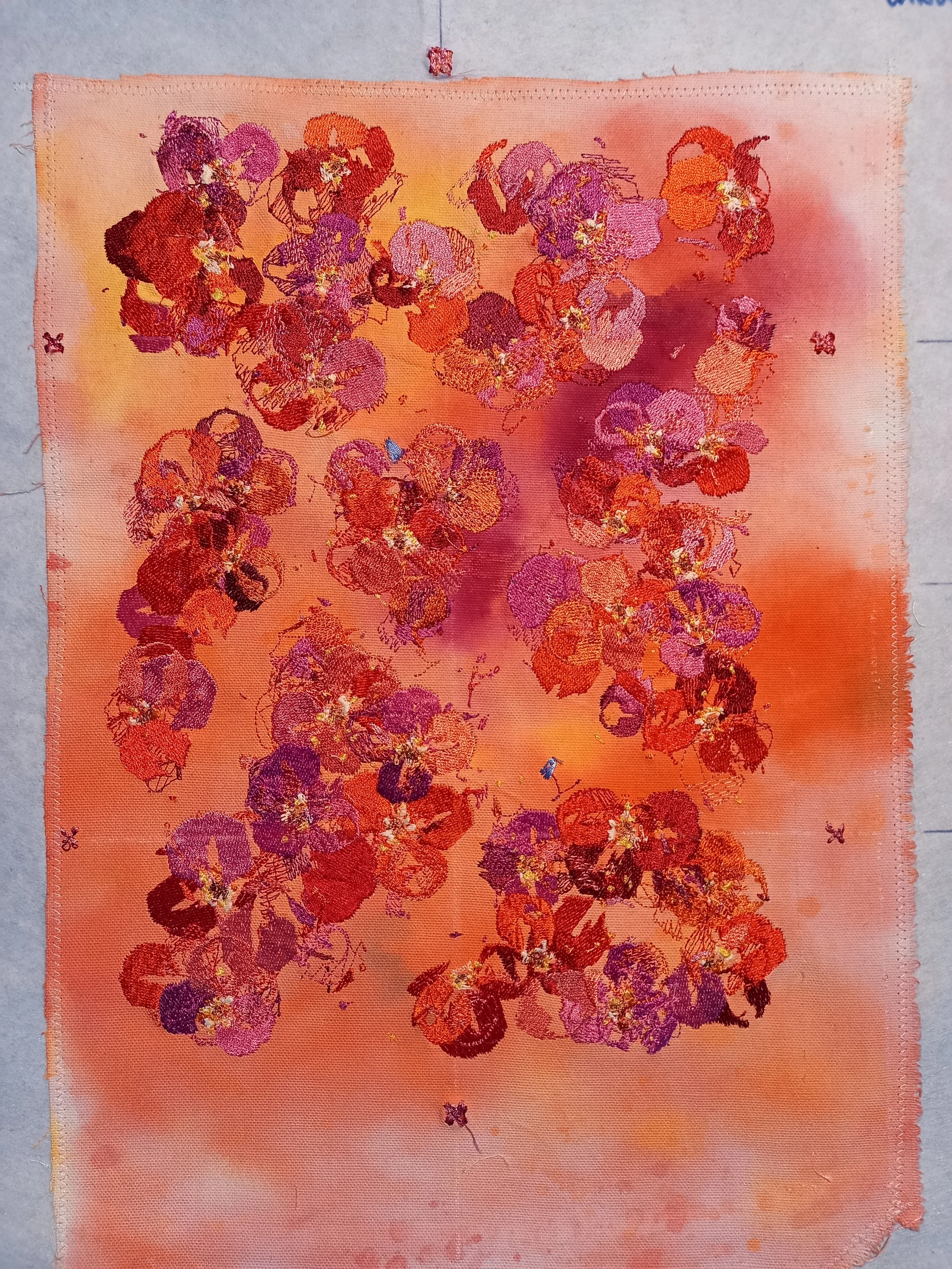 I usually have a small window of where i want the image to sit on the background. kind of depends on playing with density / weight of colour and interaction with the embroidery and background