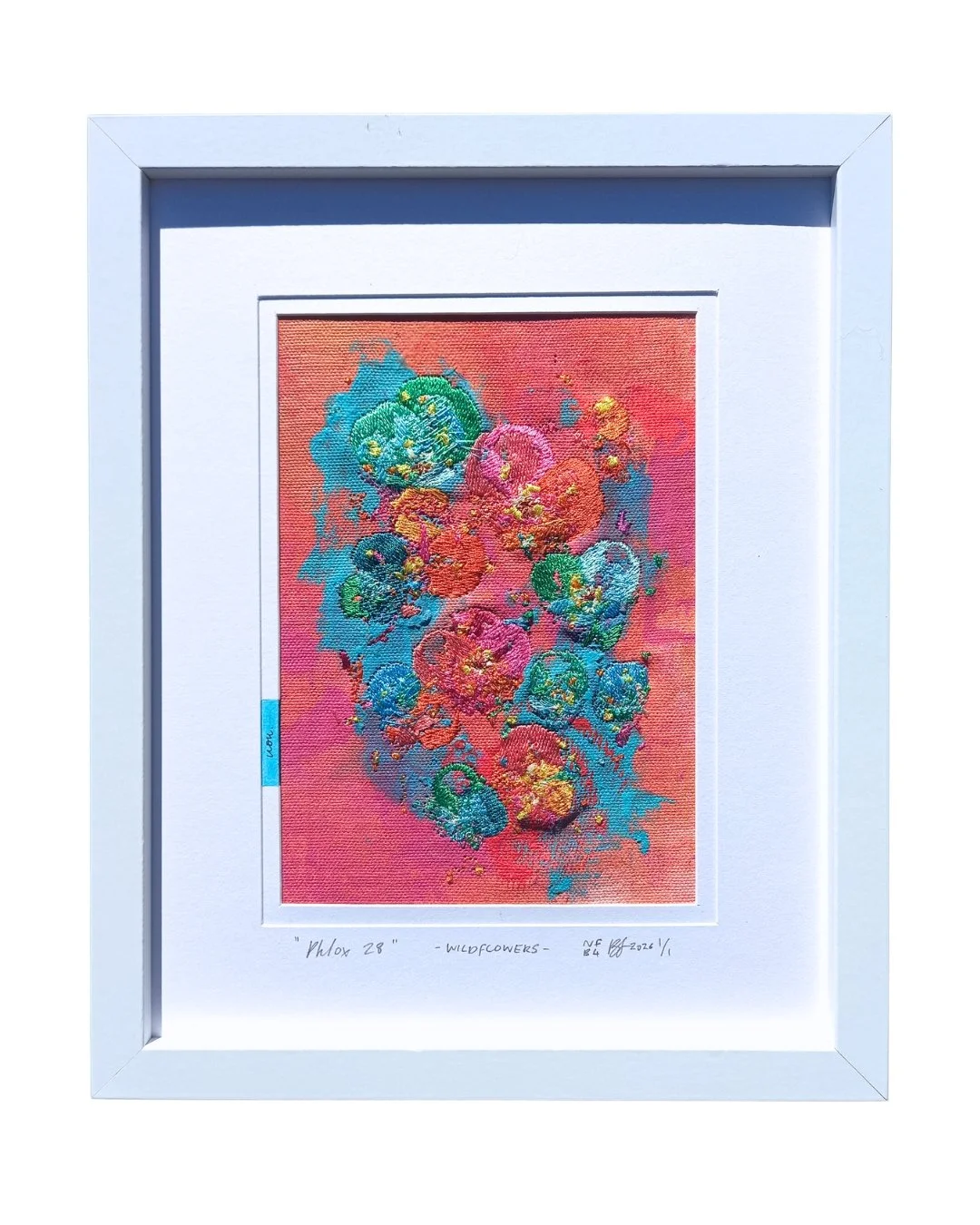 " Phlox 28 " - WILDFLOWERS - NFB4
Acrylic paint, spray paint, ink & embroidery on cotton.
225 mm x 275 mm.
Sold.