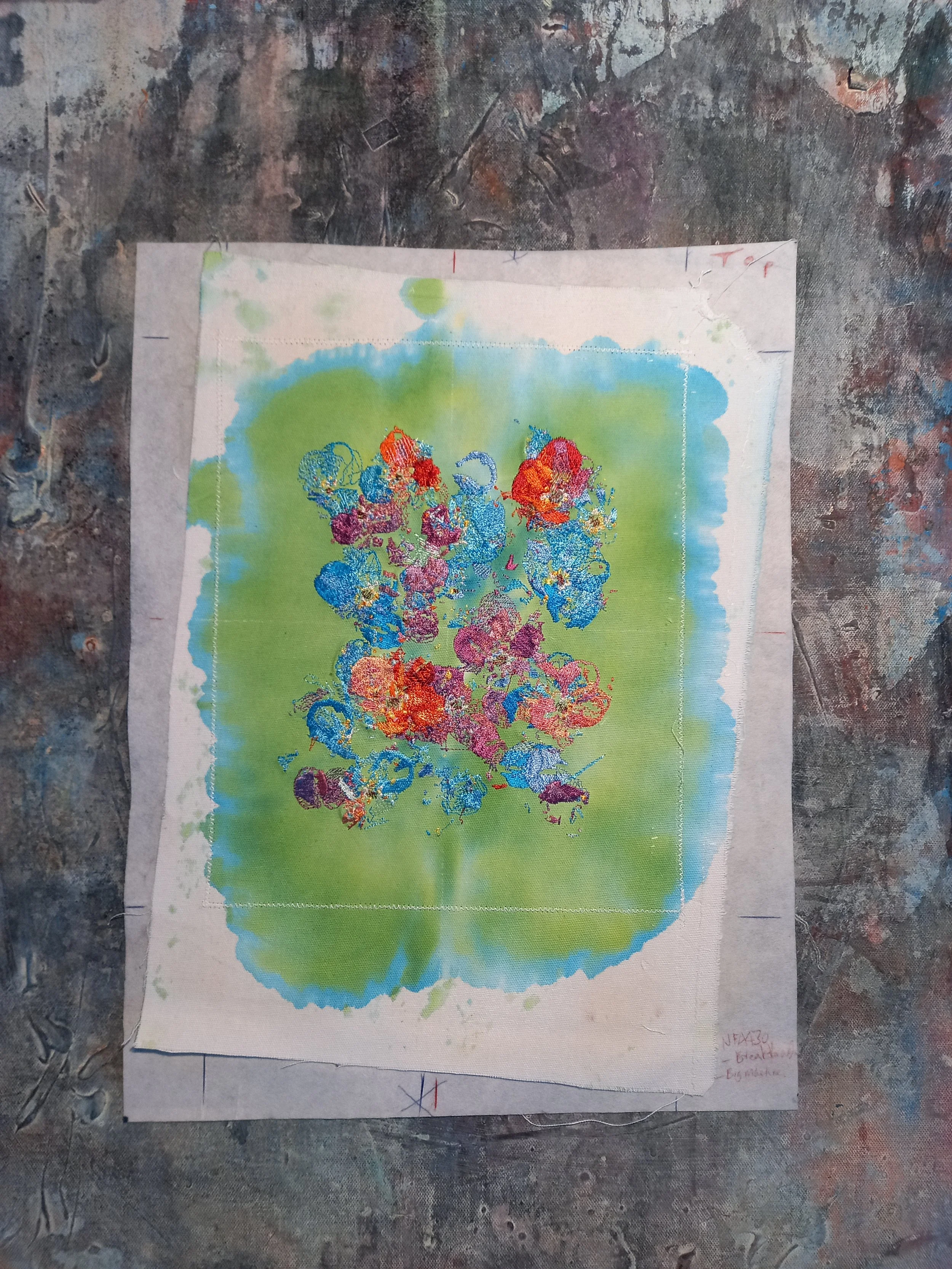 The blue bleeding through the green. a lots often lost behind the white cardboard in the frame. if you have a piece of mine feel free to open it up, plenty of surprises are underneath. 