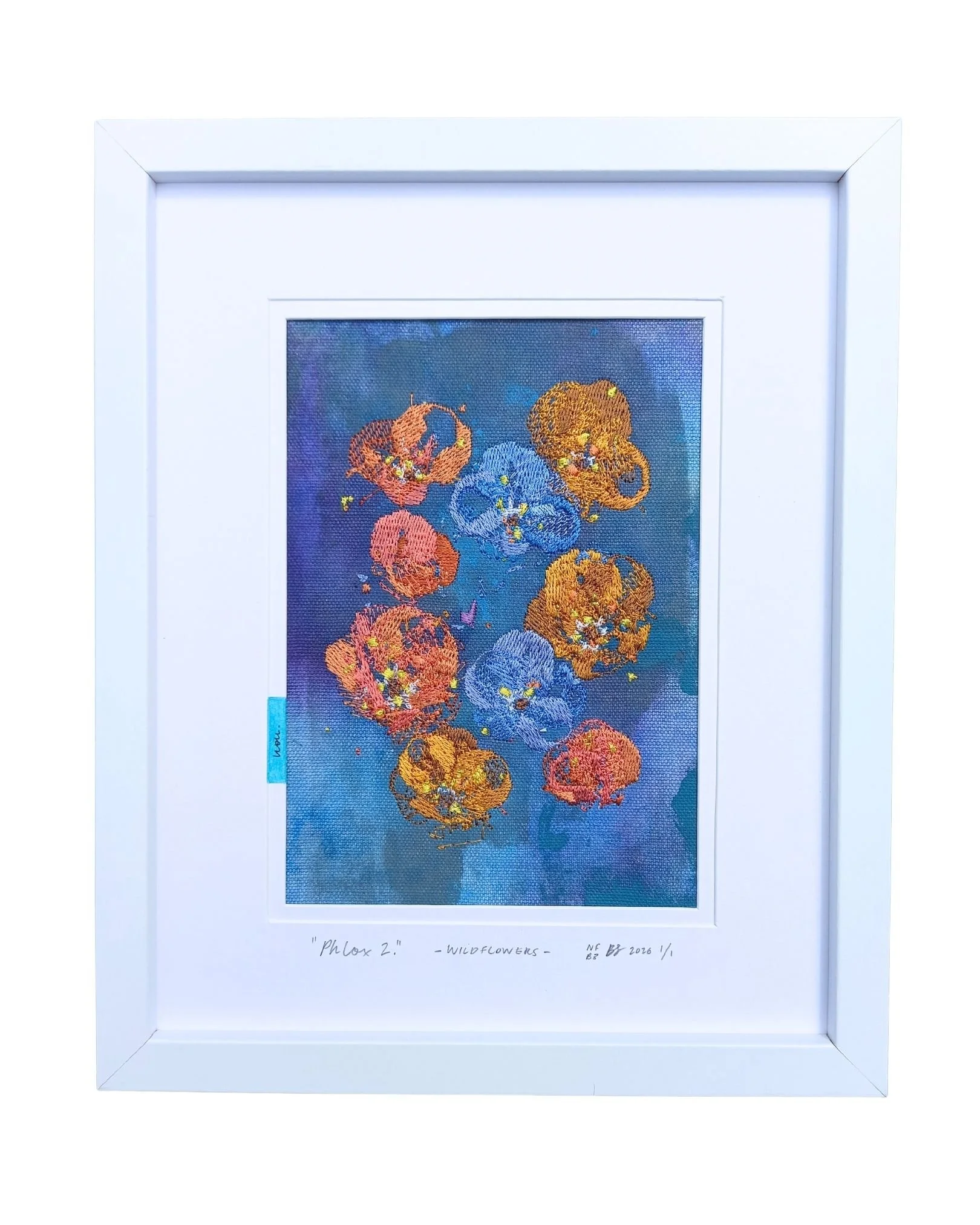 " Phlox 2 " - WILDFLOWERS.
not forgotten series / bloom three. 2026.
Acrylic paint, ink & embroidery on cotton. 225 mm x 275 mm
Edition 1/1 
$100