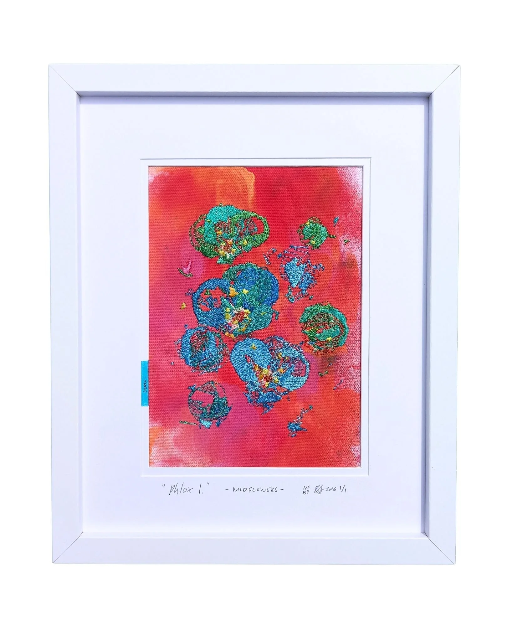 " Phlox 1 " - WILDFLOWERS.
not forgotten series / bloom three. 2026.
Acrylic paint, ink & embroidery on cotton. 225 mm x 275 mm
Edition 1/1 
$100