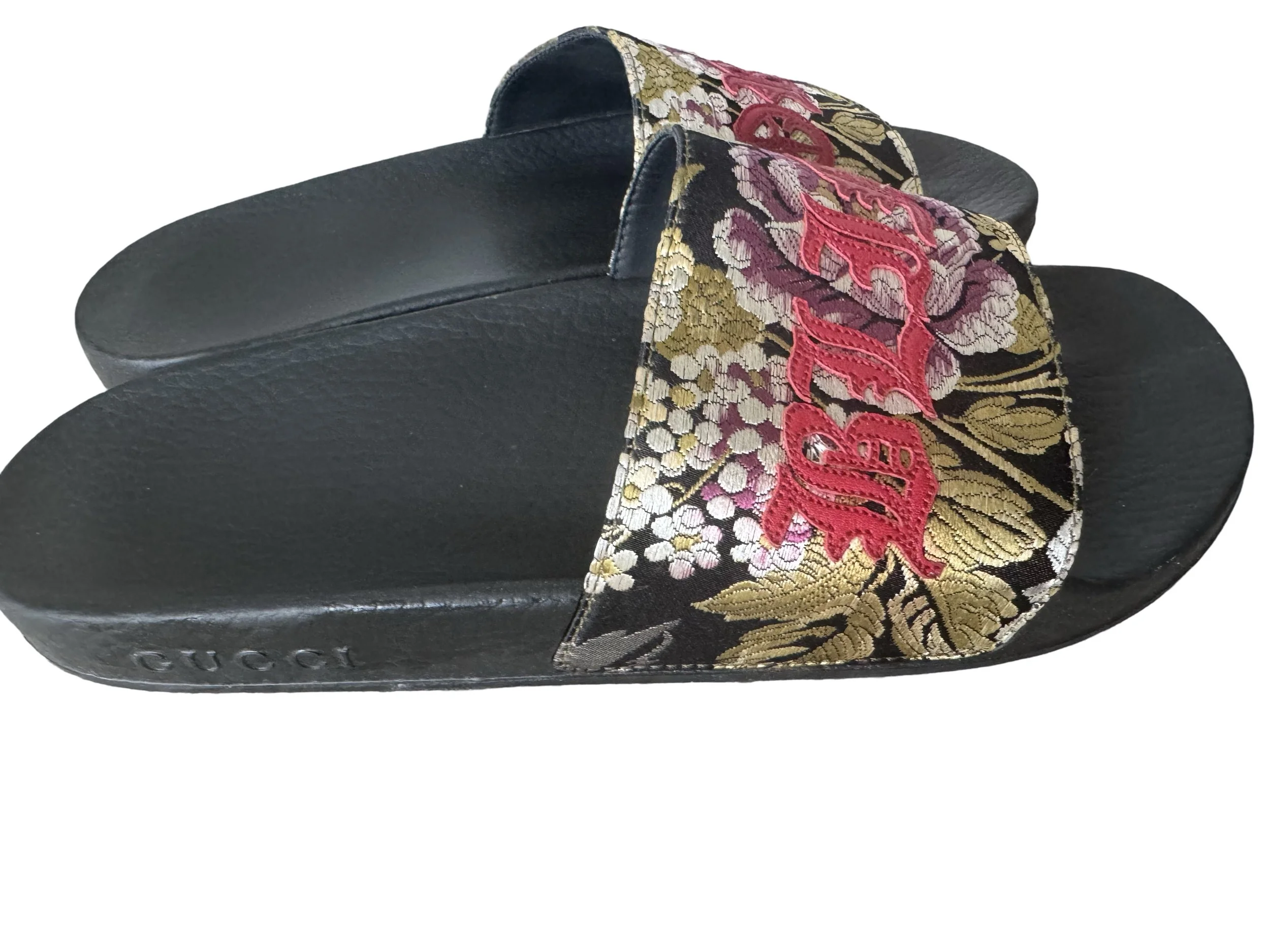 GUCCI Blind For Love Embroidered Jacquard Track Pool Slides Men’s Sz 12 EUC AUTH Gucci Blind For Love Brocade Slides 37 — Avenue 62 main image 3