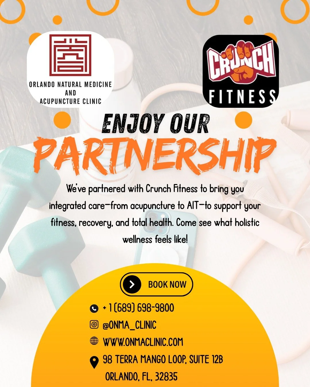 Maximize your workouts AND recovery! Thanks to our partnership with @crunchwintergarden_ , @crunch.ocoee, @crunch.belleisle ,@crunch.wintersprings , you can now access discounted holistic treatments at ONMA Clinic. From acupuncture to massage, we&rsq