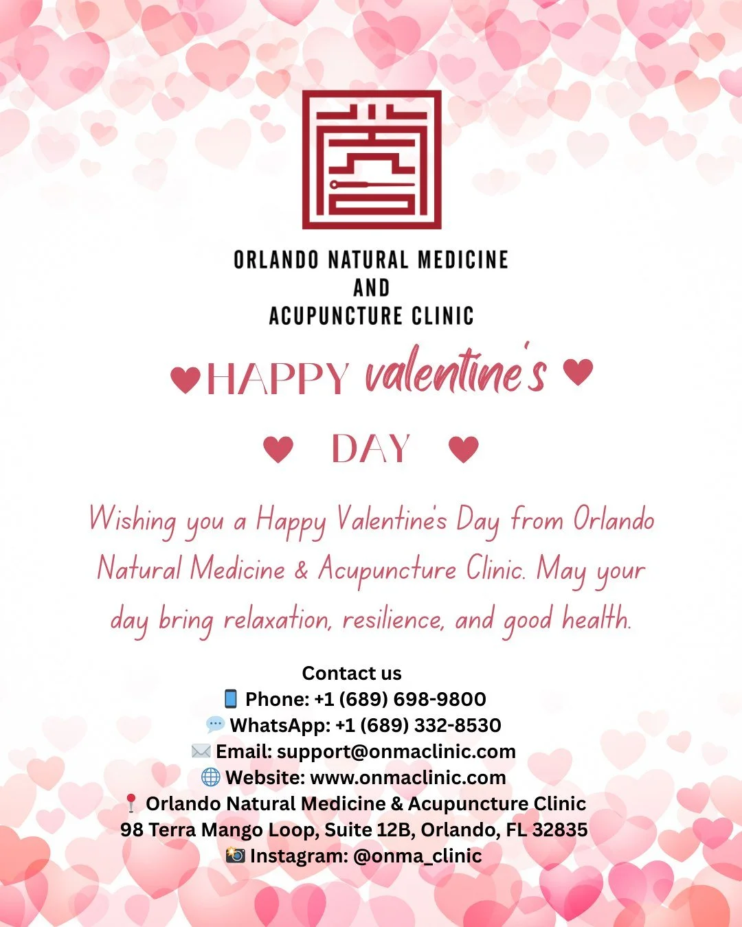 💘 Happy Valentine&rsquo;s Day from ONMA Clinic!
A little reminder: self-care is love. Take a moment today to recharge your body and mind, your wellness deserves it.
Contact us 
📱 Phone: +1 (689) 698-9800
💬 WhatsApp: +1 (689) 332-8530
✉️ Email: sup