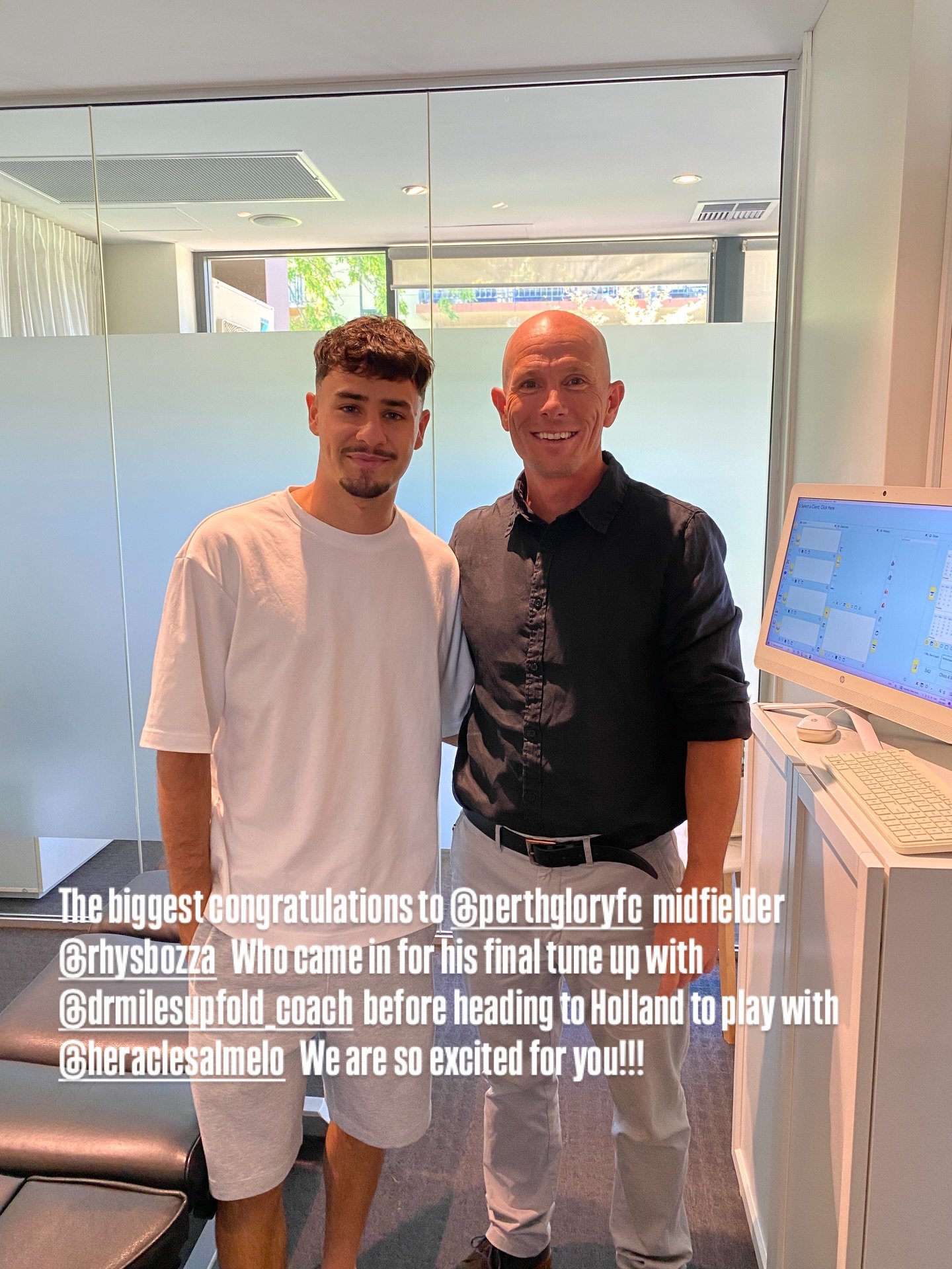 The biggest congratulations to @perthgloryfc midfielder @rhysbozza who came in for his final tune up today with @drmilesupfold_coach @upchiropractic before he heads off to play for @heraclesalmelo in Holland.  We are so excited for you!!!