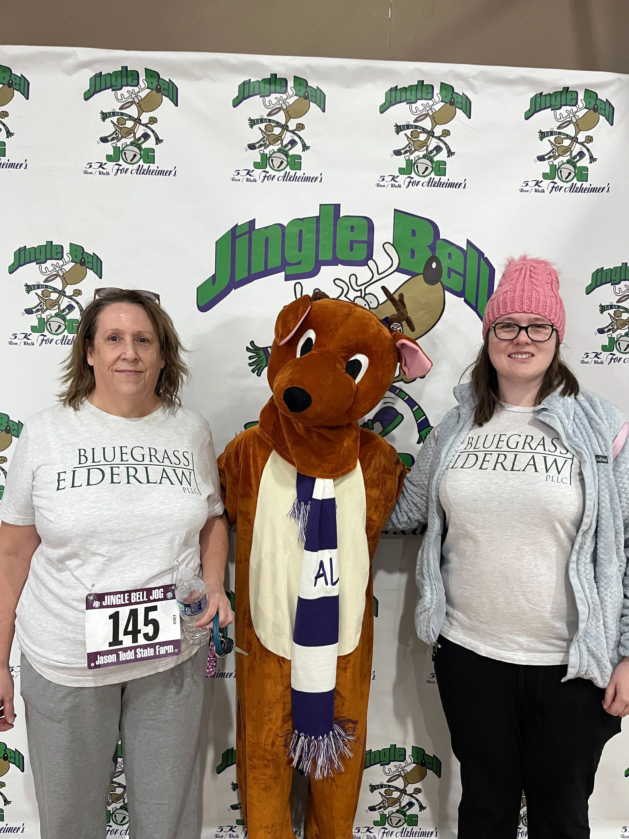Bailey and her aunt representing Bluegrass Elderlaw at the Jingle Bell Jog