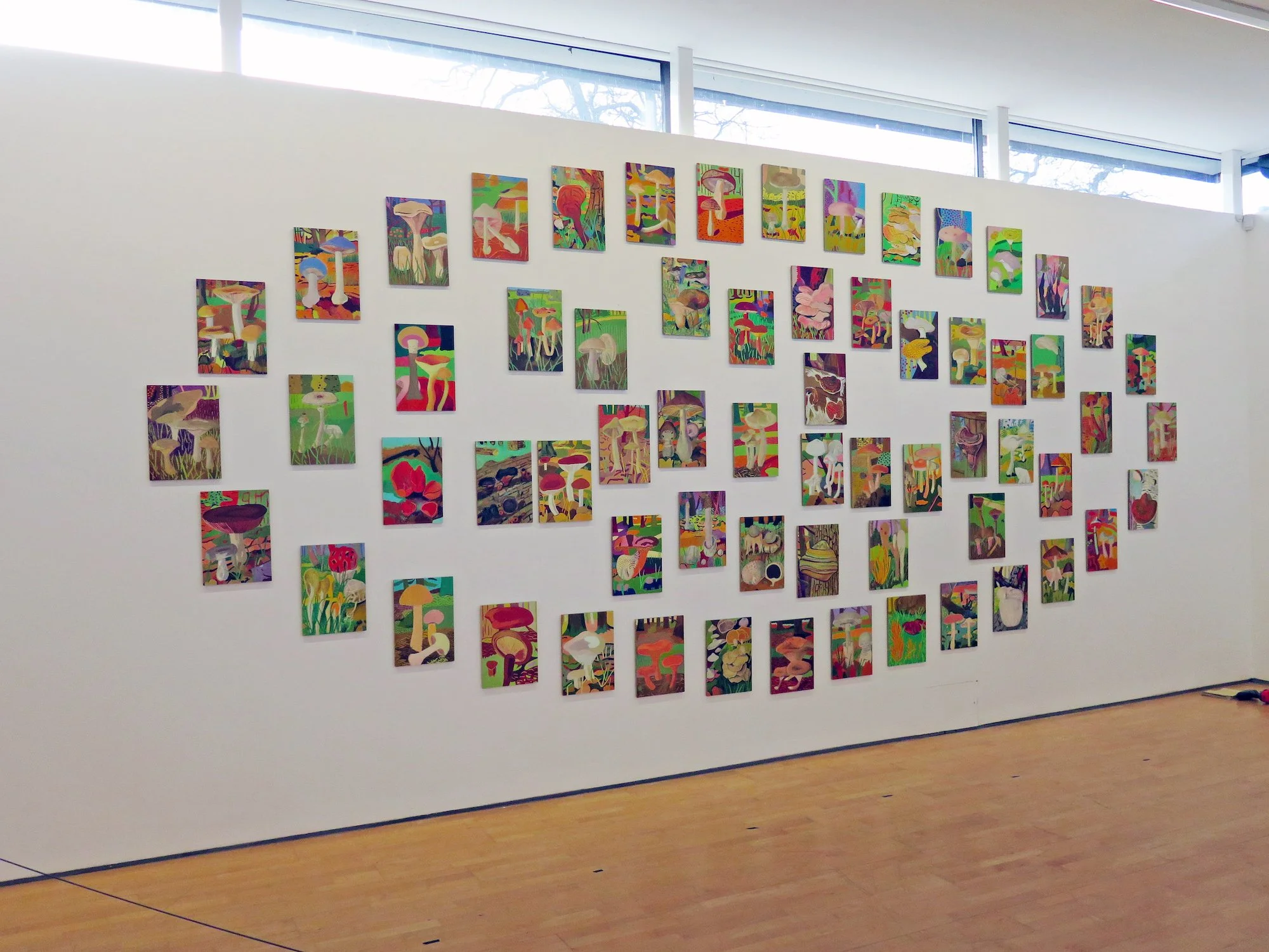 Field, 64 panels, 42x29 cm each, oil on board, 2017, Oriel Davies, Newtown