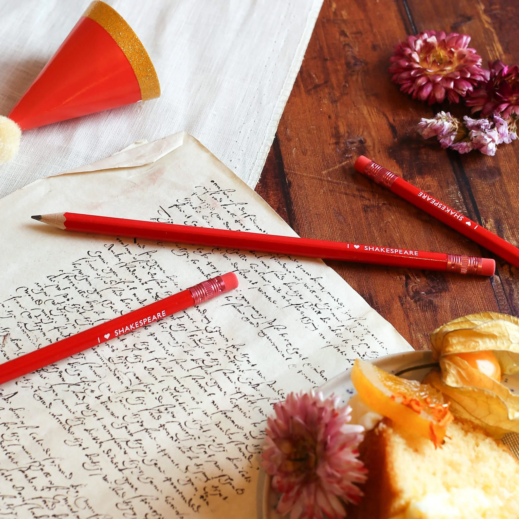 Shakespeare's Globe Product Photography by Roxanne for Shakespeare's Birthday. Bestselling Shakespeare pencils