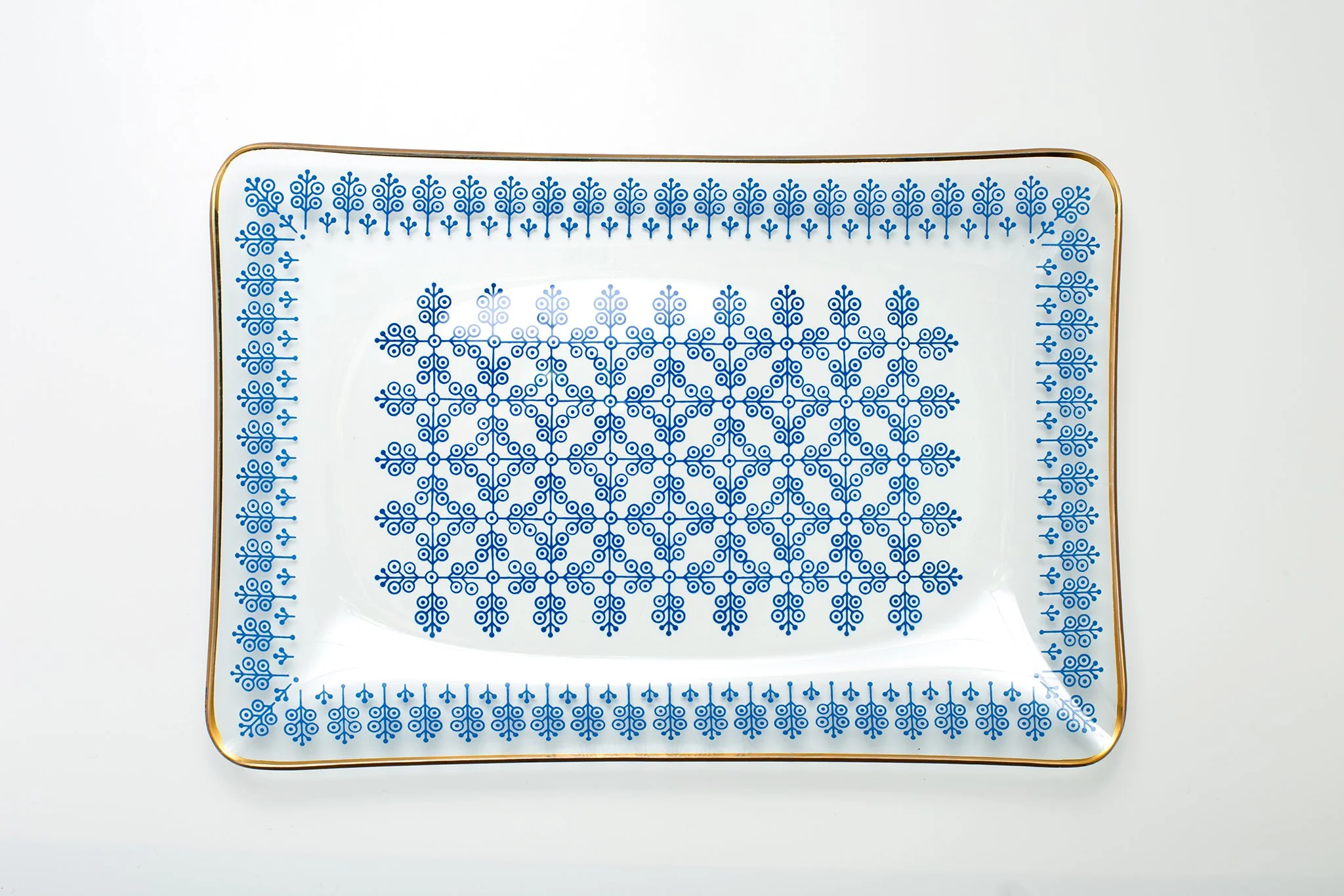 Vintage Glass Plate with Blue Pattern (ヴィンテージ ガラスプレート ブルーパターン)