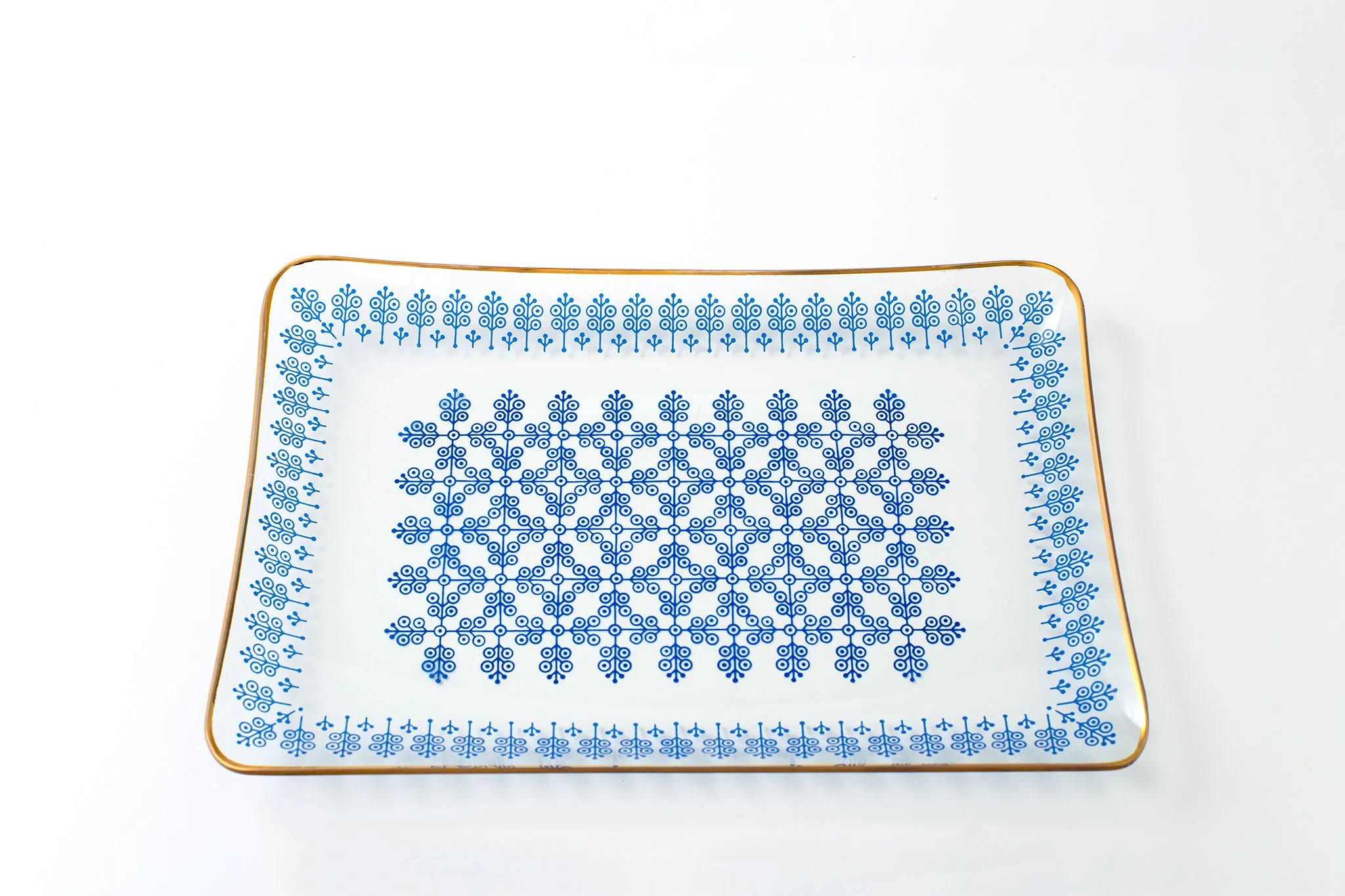 Vintage Glass Plate with Blue Pattern (ヴィンテージ ガラスプレート ブルーパターン)
