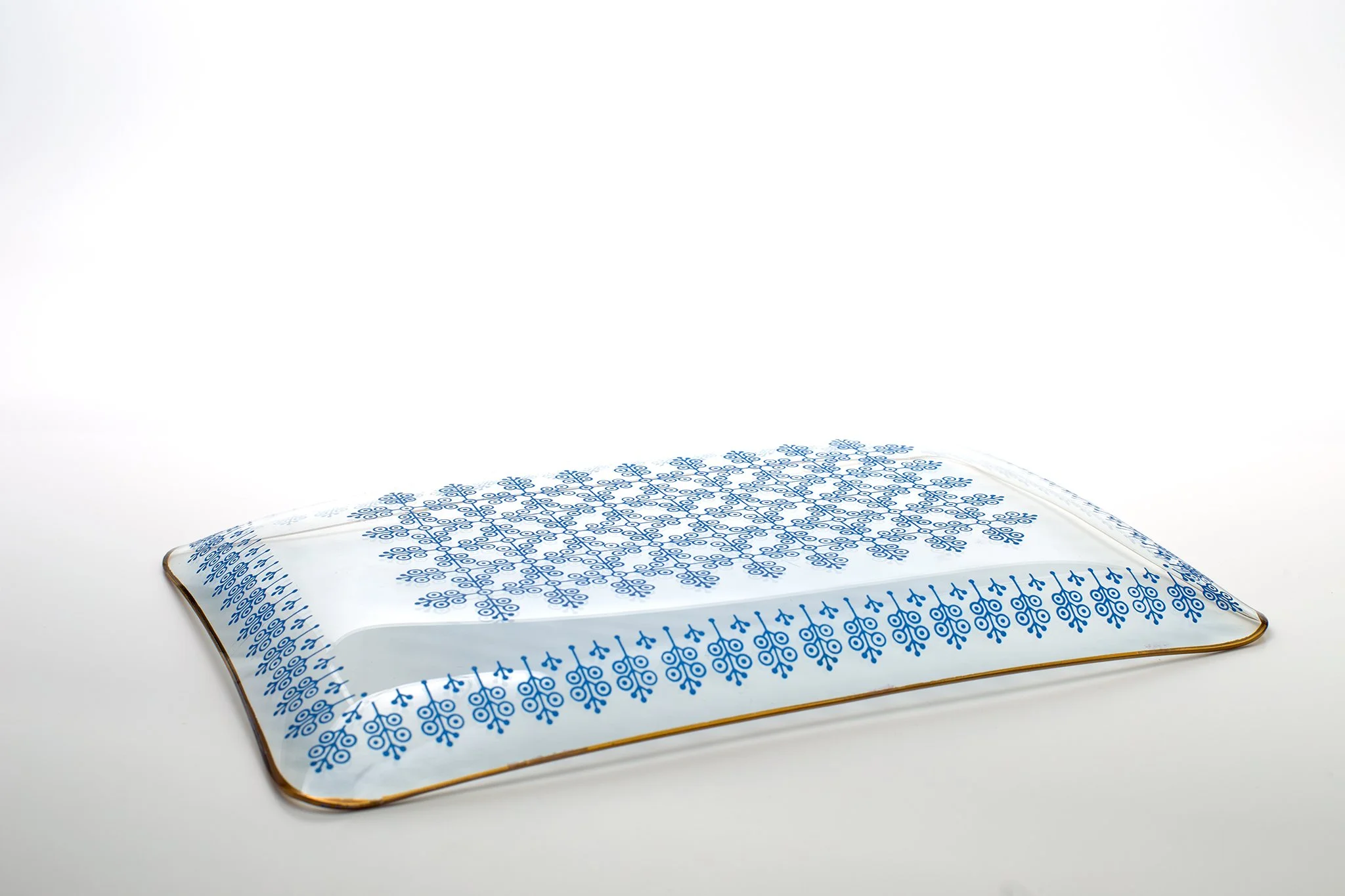 Vintage Glass Plate with Blue Pattern (ヴィンテージ ガラスプレート ブルーパターン)