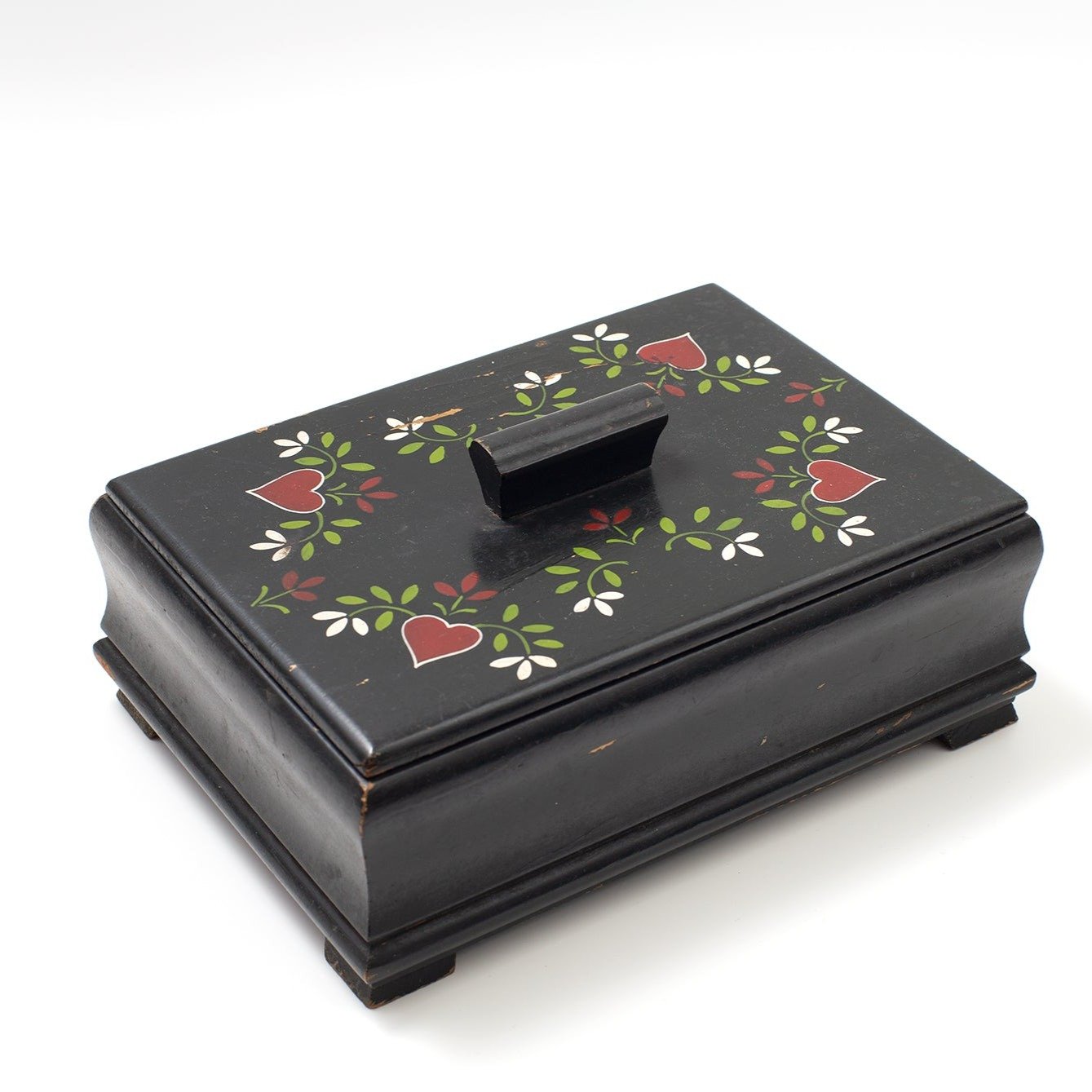Hand-Painted Heart Pattern Wooden Box (ハンドペイント ハートパターン ウッドボックス)