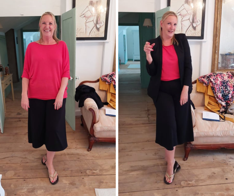 Style analysis teaches you how to balance your shape and understand scale. This is a pear shape showing off her waist.