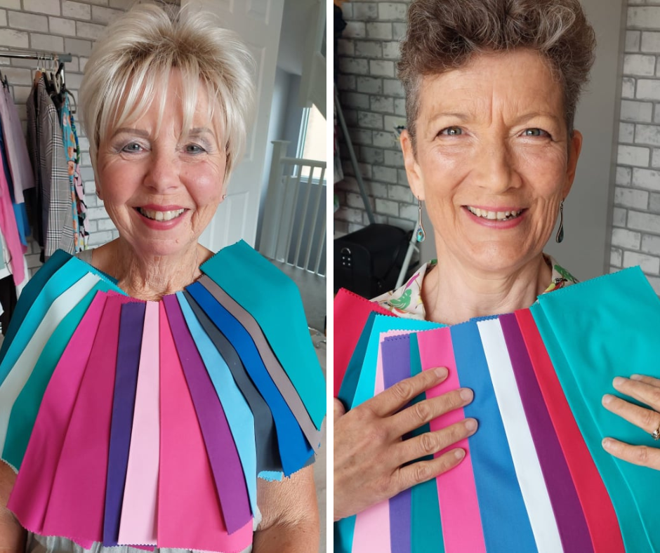 Colour analysis, example of two different types of cool ladies. One suits light cool colours, the other suits cool bright colours.