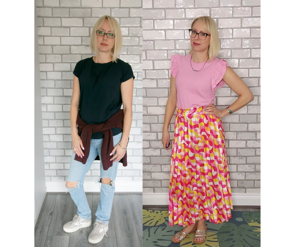 Before and after, neat hourglass
