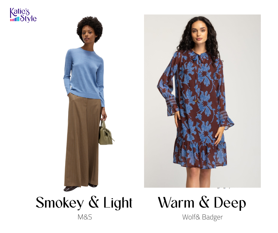 M&S blue and brown look, Wolf & Badger blue and brown dress