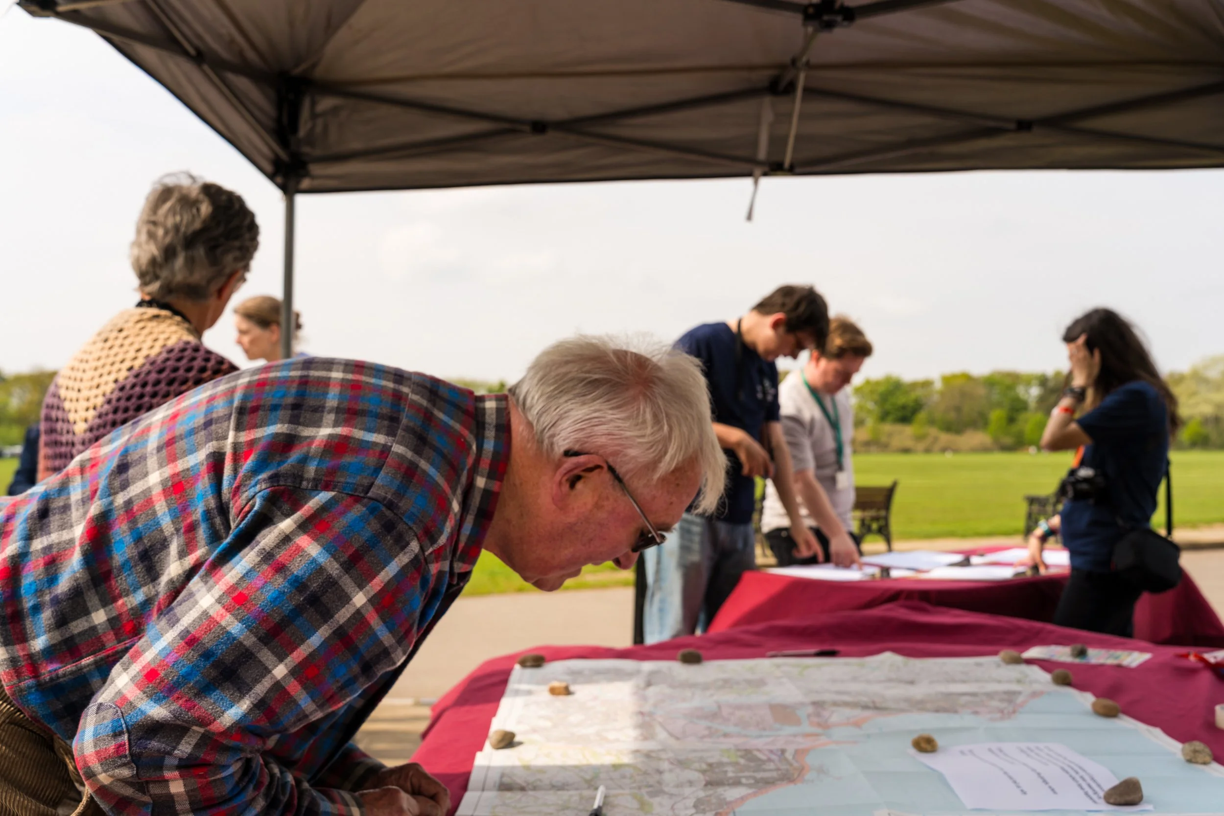 Preston Park Public Mapping and Gong Sounding :  people were invited to select a place on the map where they would play the gongs.  Photo display of images by the Young Producers.