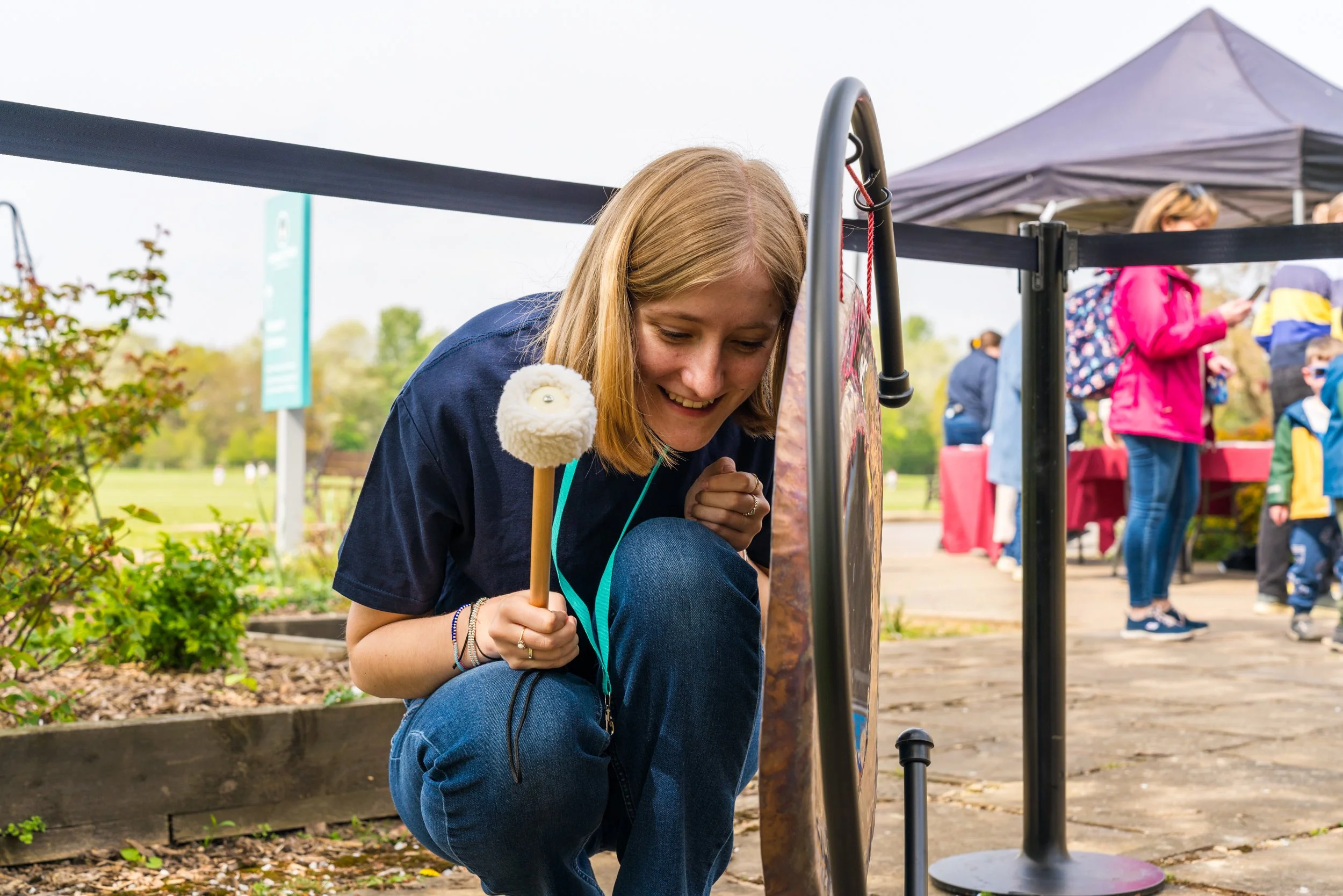 Preston Park Public Mapping and Gong Sounding :  people were invited to select a place on the map where they would play the gongs.  Photo display of images by the Young Producers.