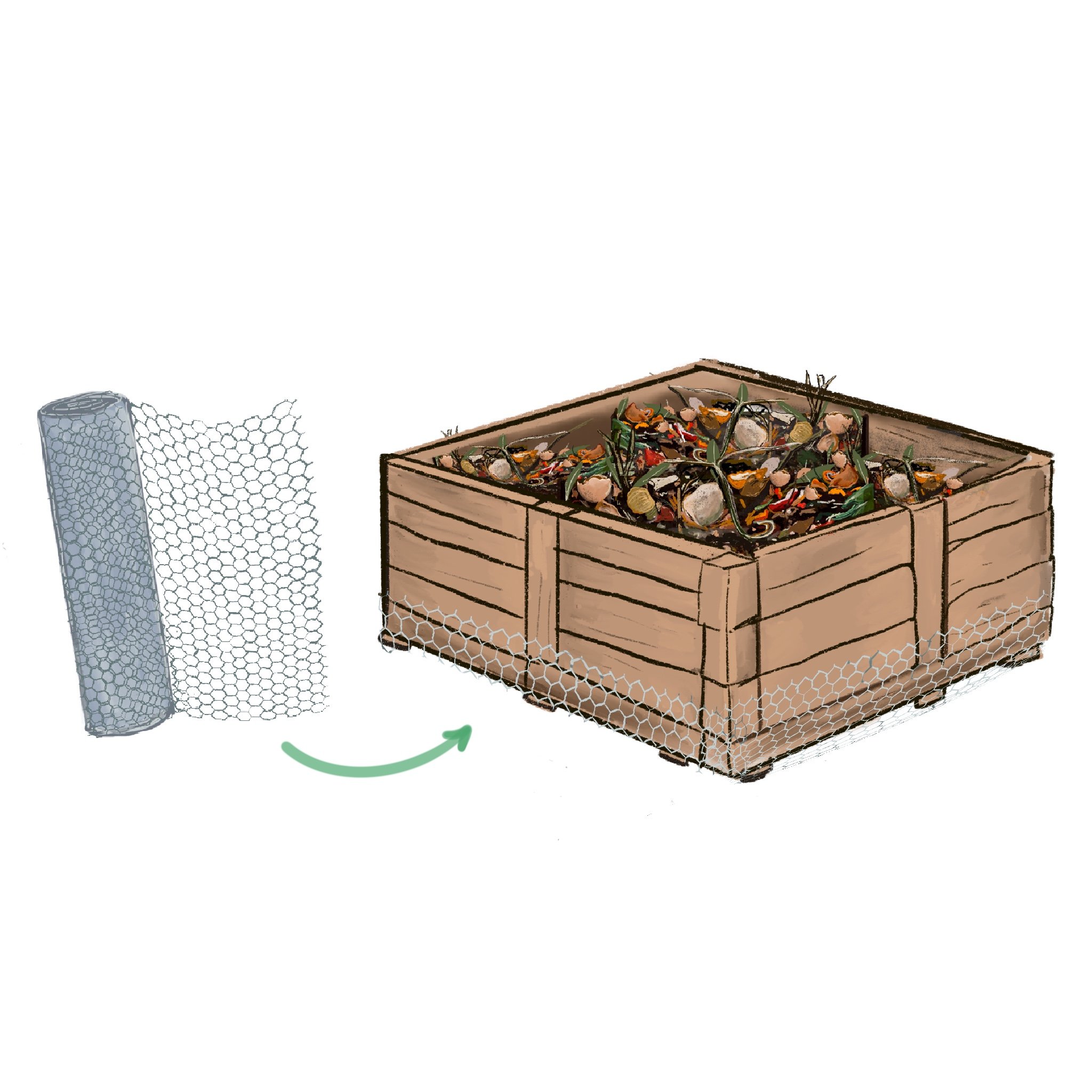 Adding mesh underneath compost illustration
