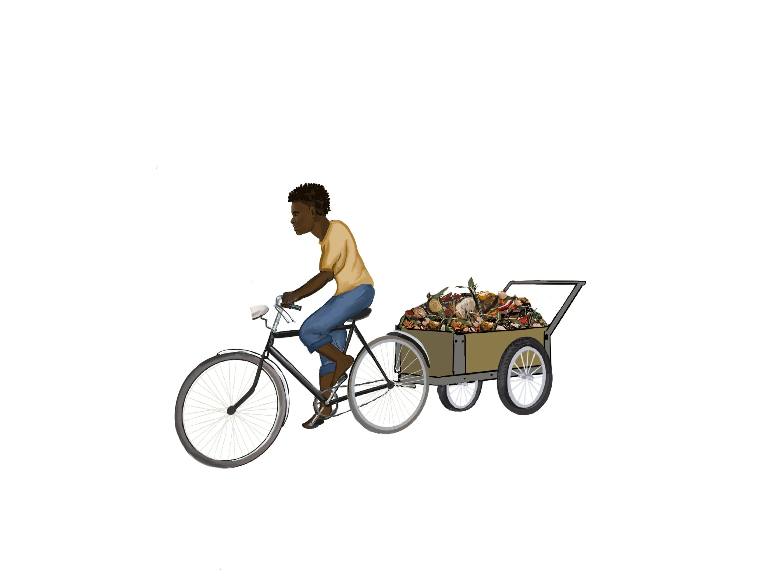 Boy on bike collecting compost illustration