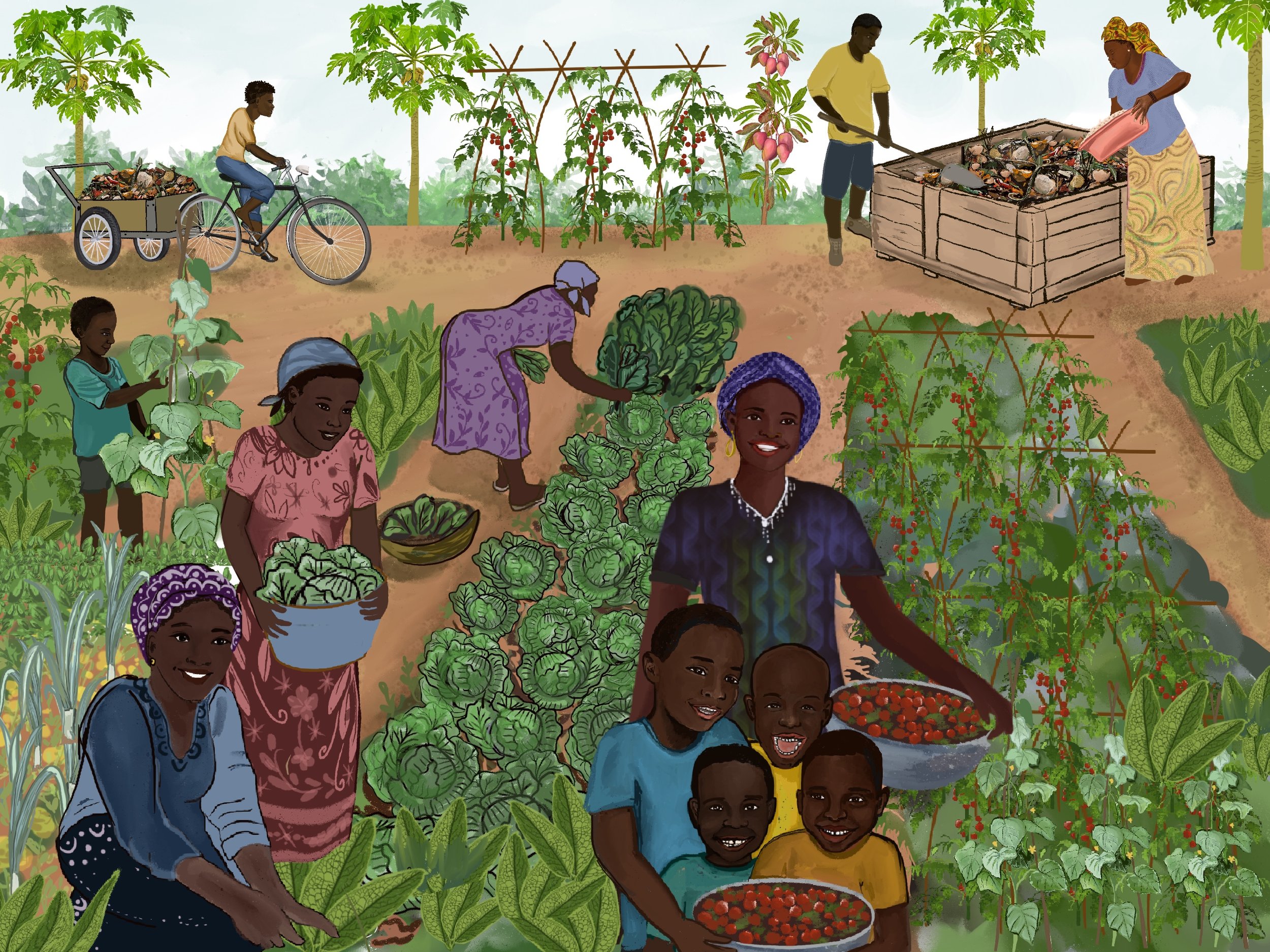 Community garden illustration for Re-Alliance