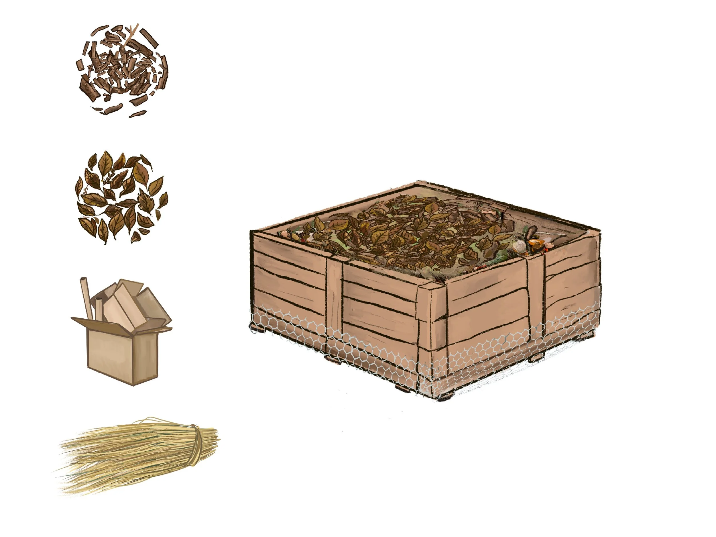 Dried materials for compost illustration 