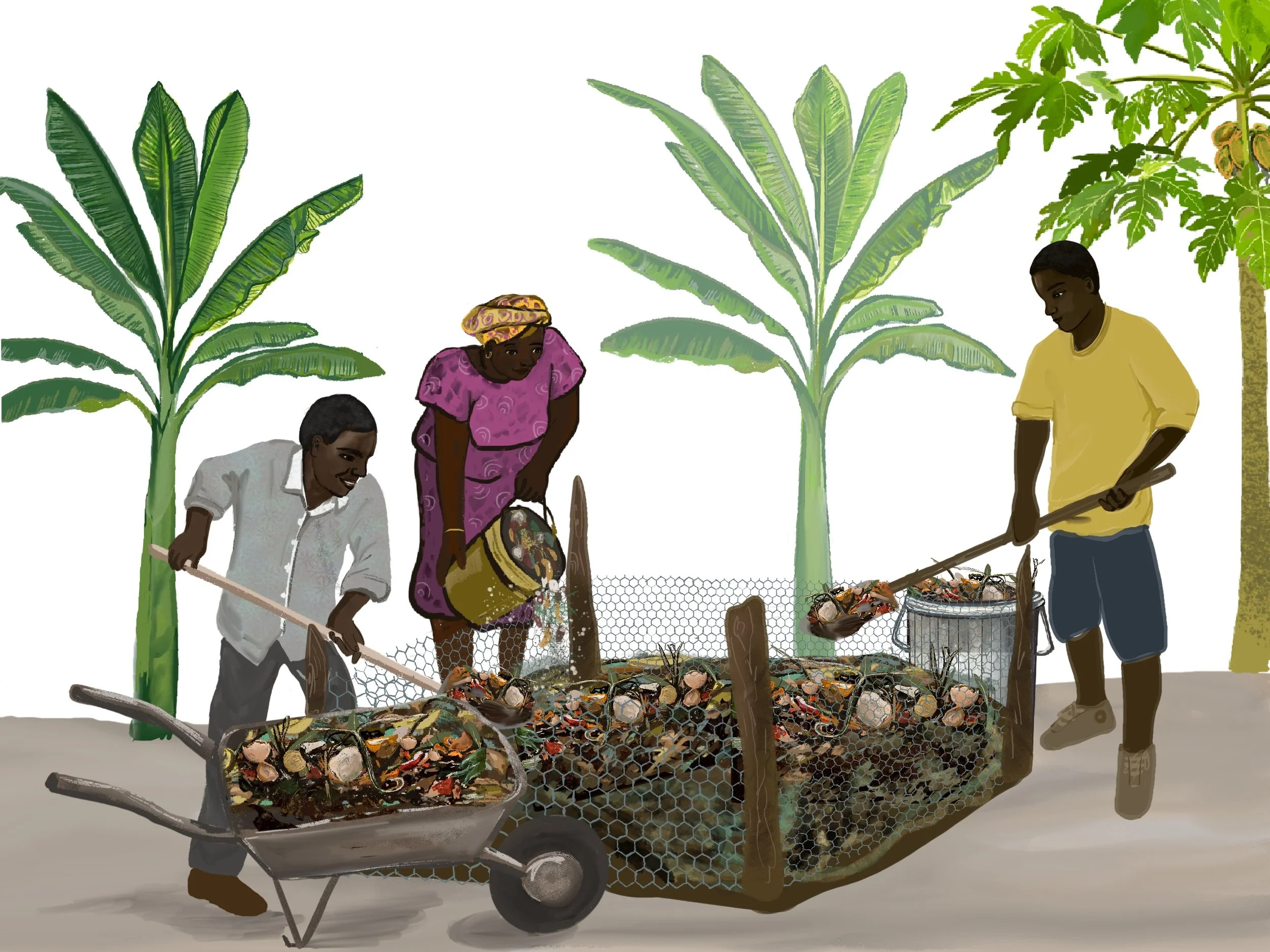 Community composting illustration, commissioned by Re-Alliance