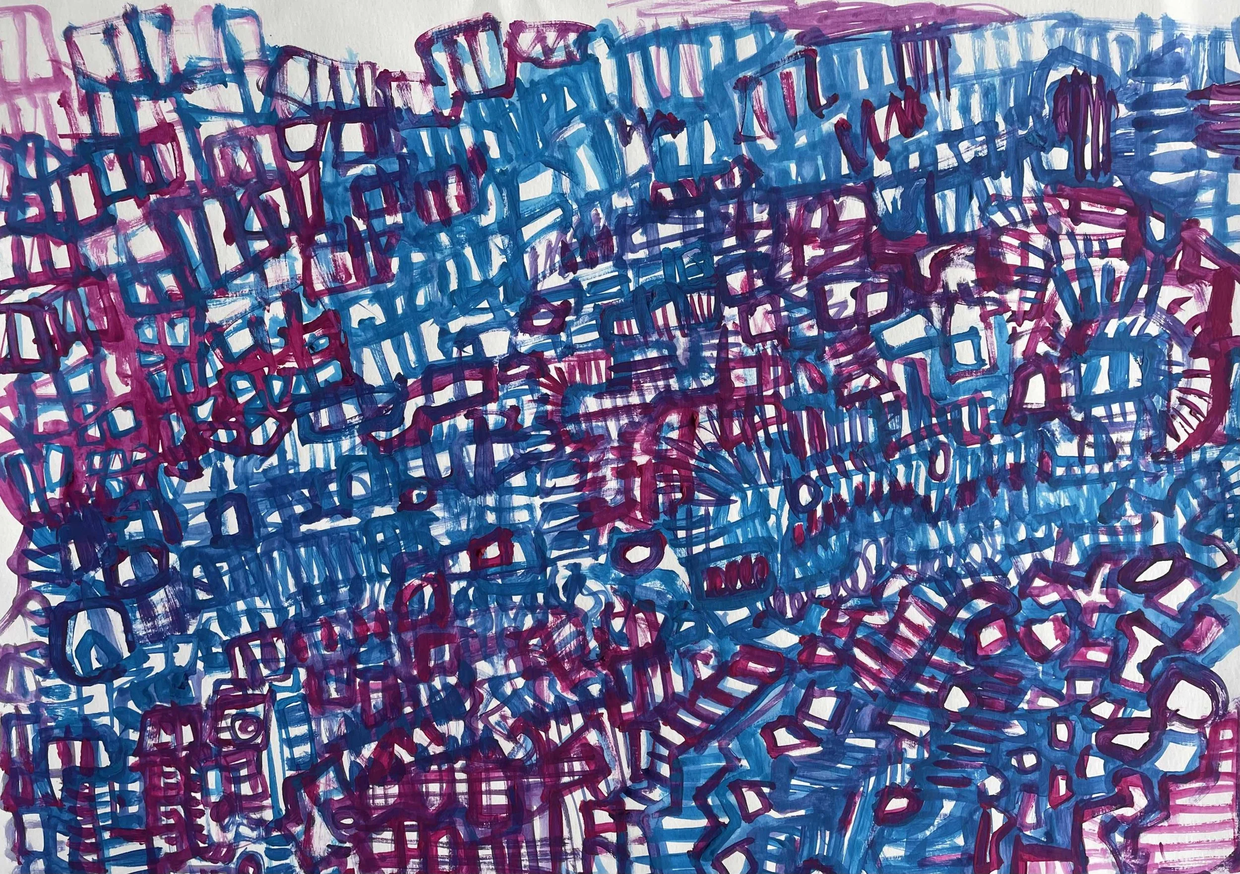 Fractured Grid 05, acrylic on paper,  594 x 420mm,  Georgina Read